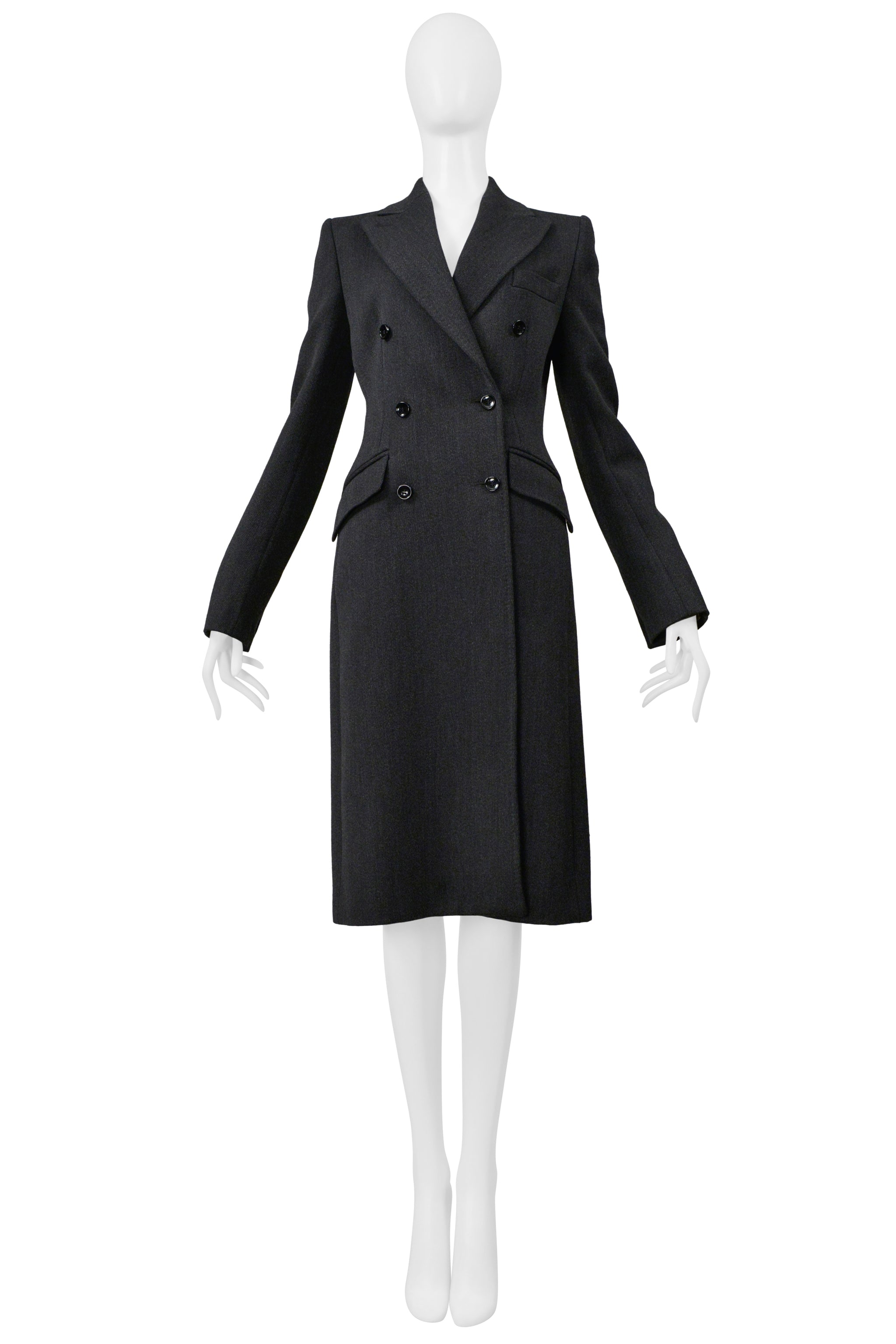 DOLCE AND GABBANA D&G GREY WOOL DOUBLE BREASTED OVERCOAT