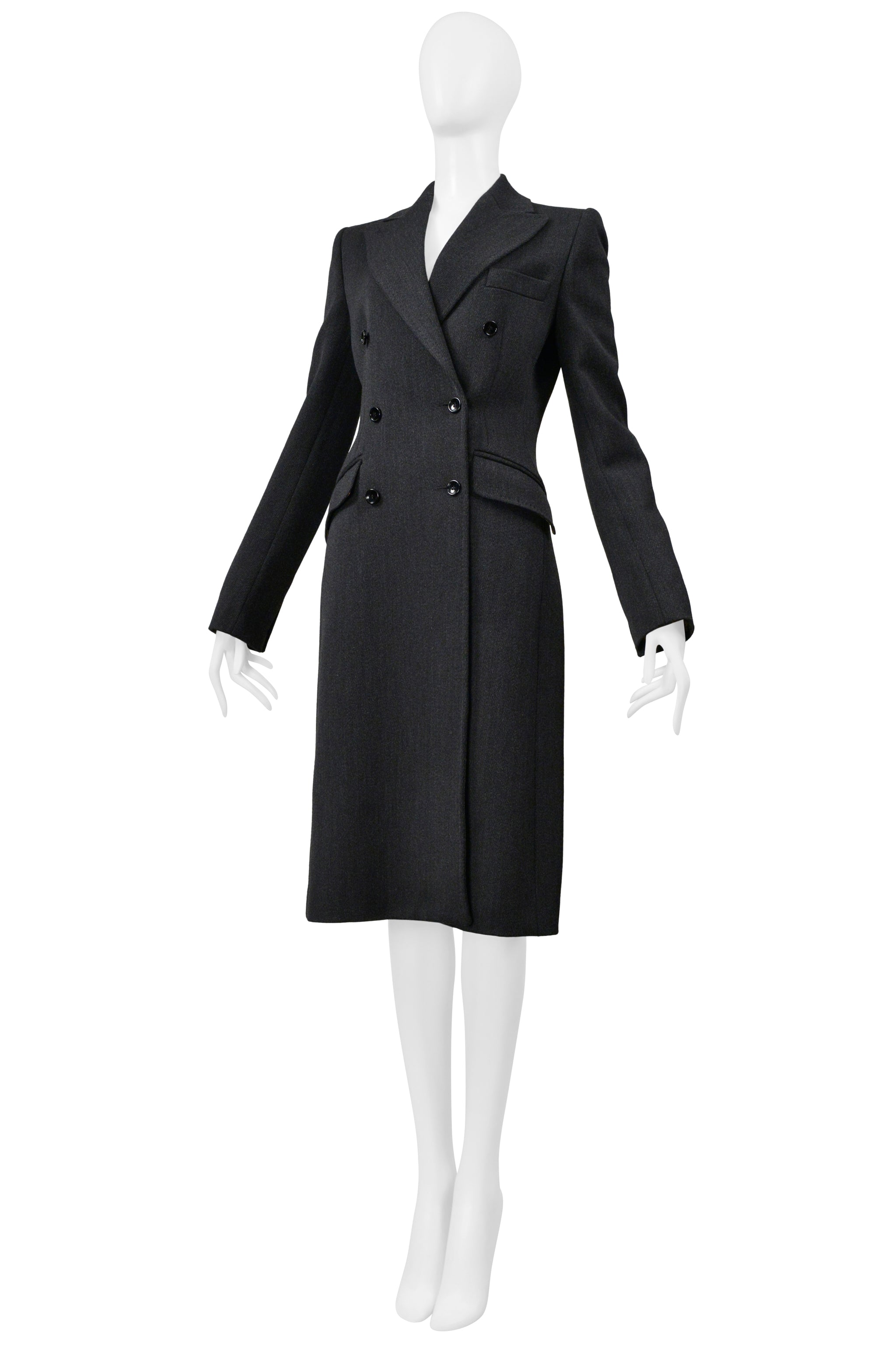 DOLCE AND GABBANA D&G GREY WOOL DOUBLE BREASTED OVERCOAT