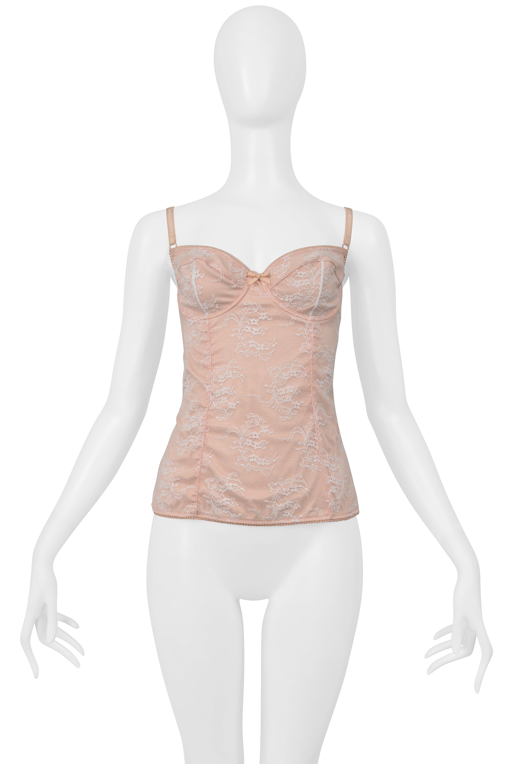 DOLCE & GABBANA D&G PINK AND WHITE LACE BUSTIER TOP