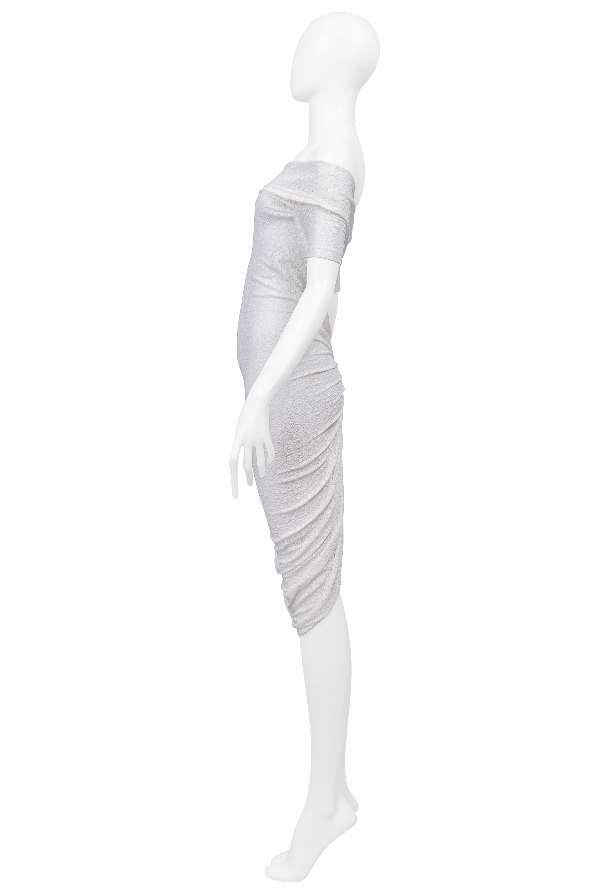 DOLCE & GABBANA D&G WHITE LACE OFF THE SHOULDER RUCHED DRESS
