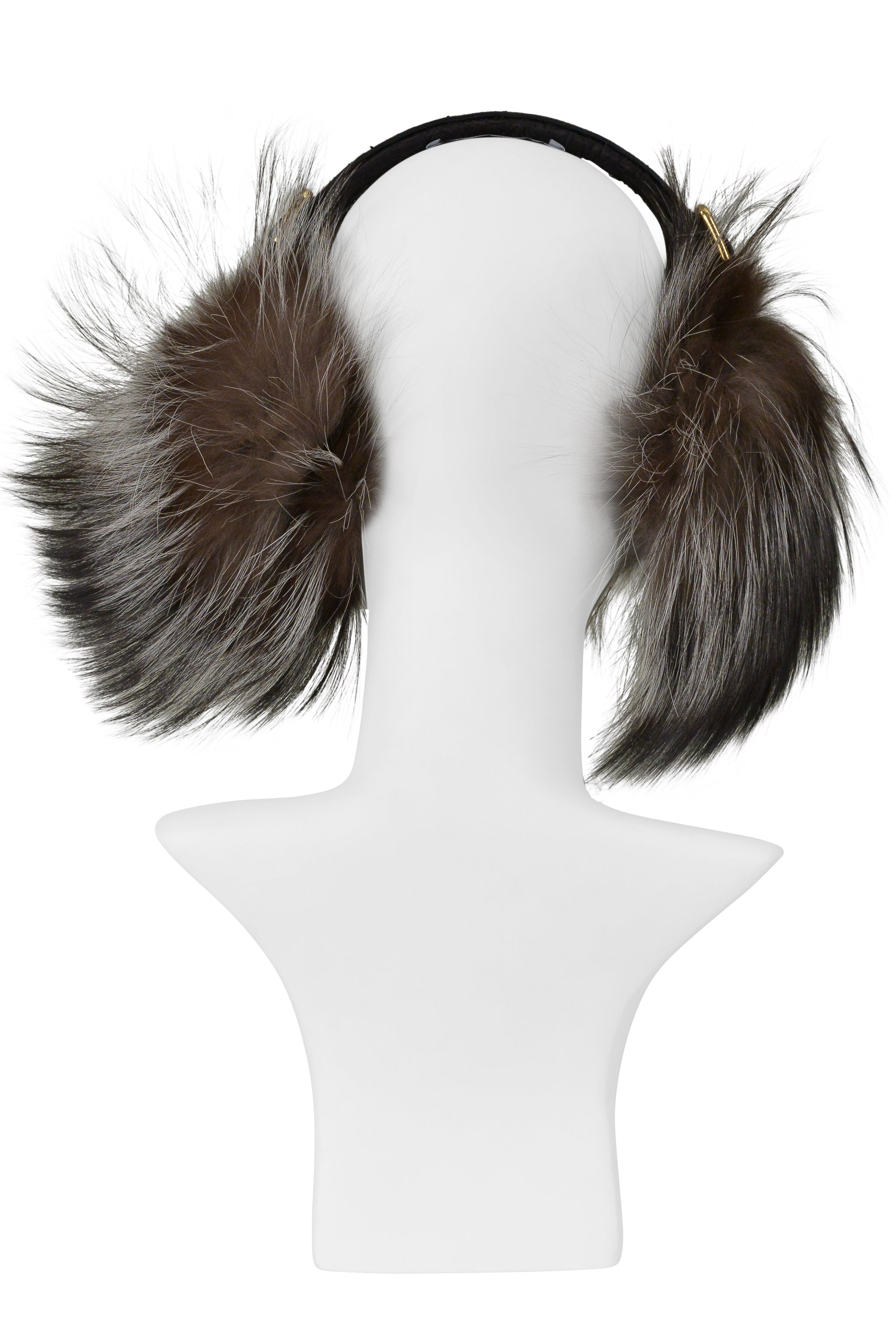 DOLCE & GABBANA EAR MUFFS WITH FUR AND RED PYTHON BAND WITH GOLD BUCKLE