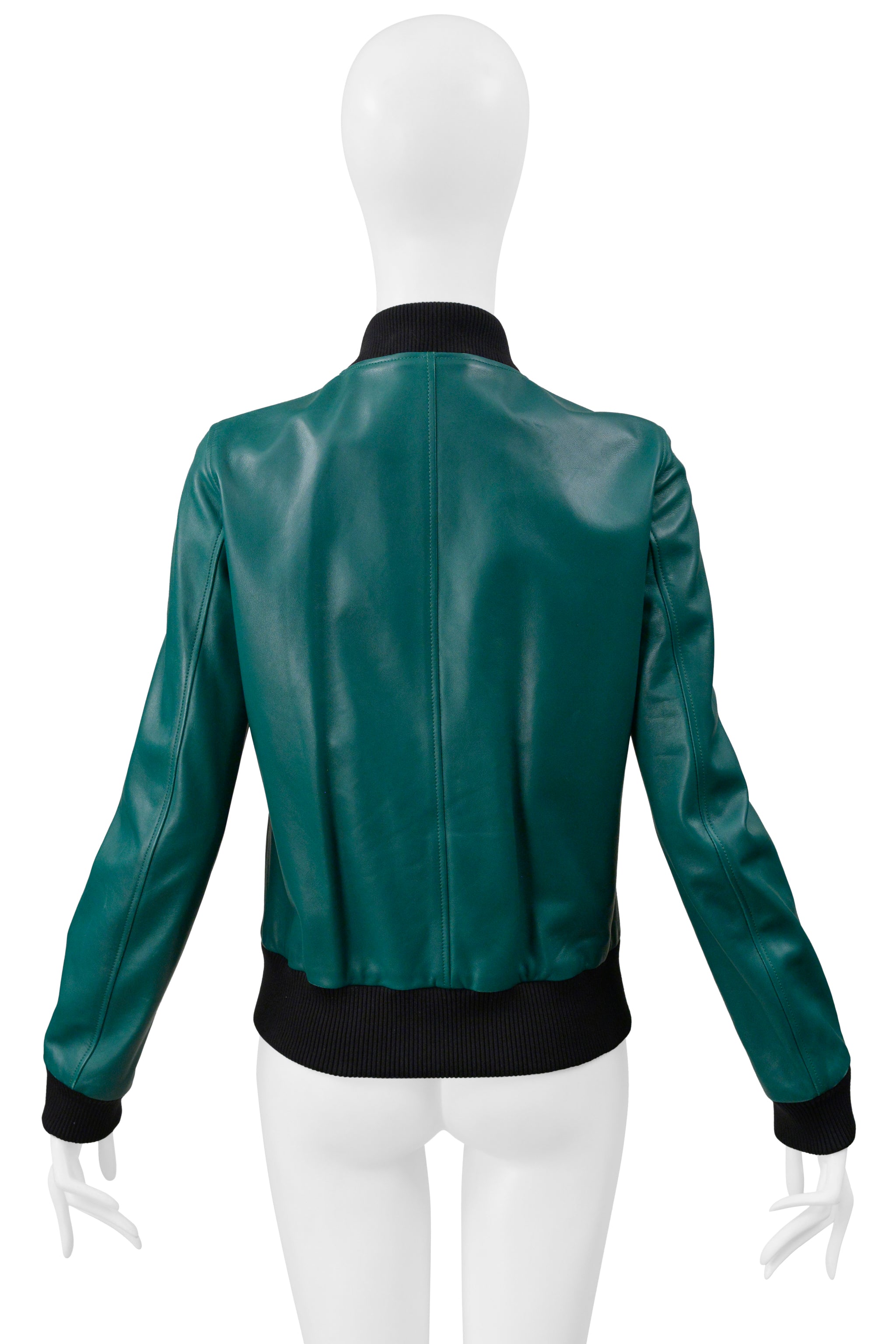 DOLCE GREEN LEATHER BOMBER JACKET WITH BLACK TRIM
