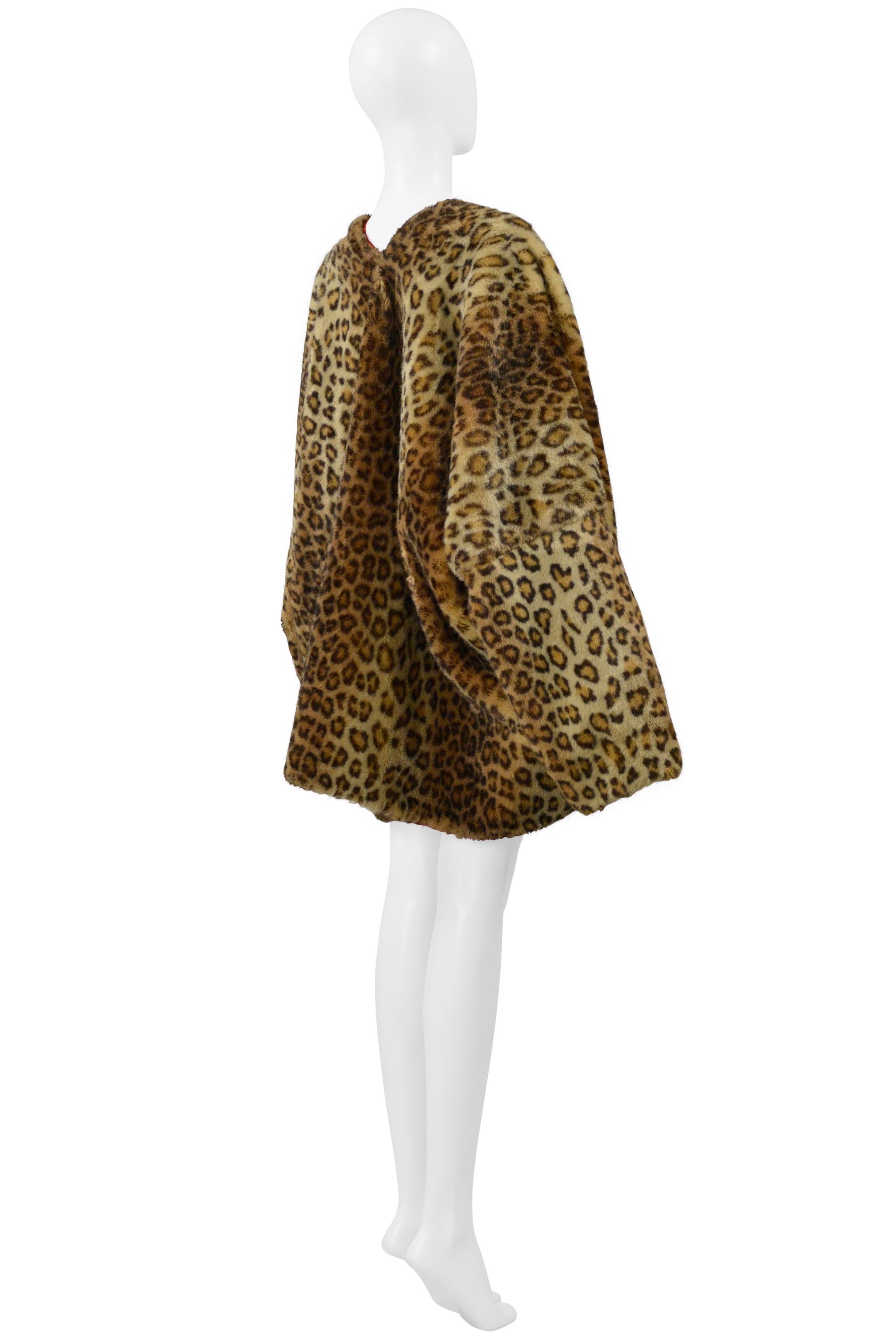 DOLCE & GABBANA FAUX FUR LEOPARD PRINT COAT WITH RED LINING 1991