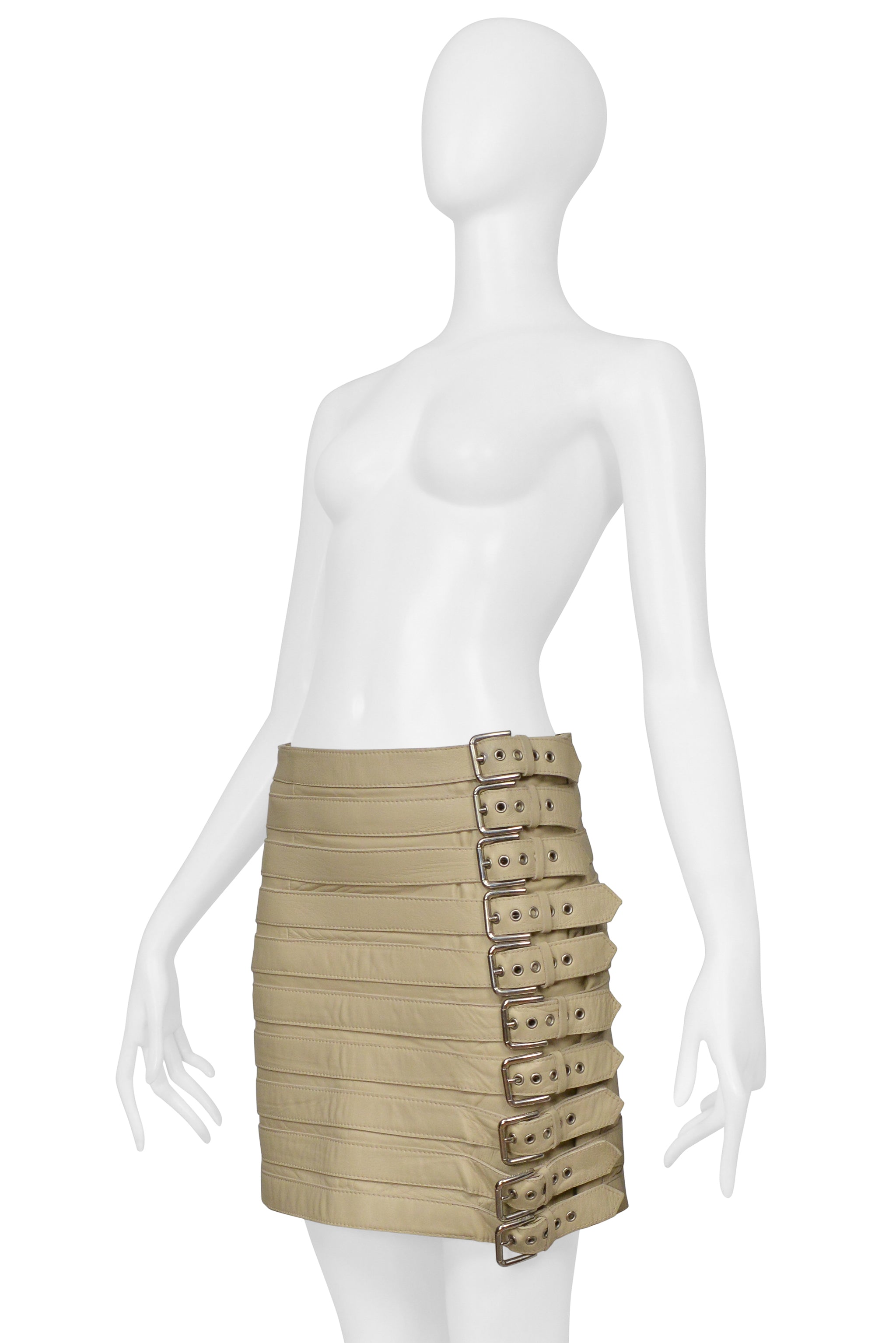 DOLCE & GABBANA BEIGE LEATHER BELTS MINI SKIRT 2003