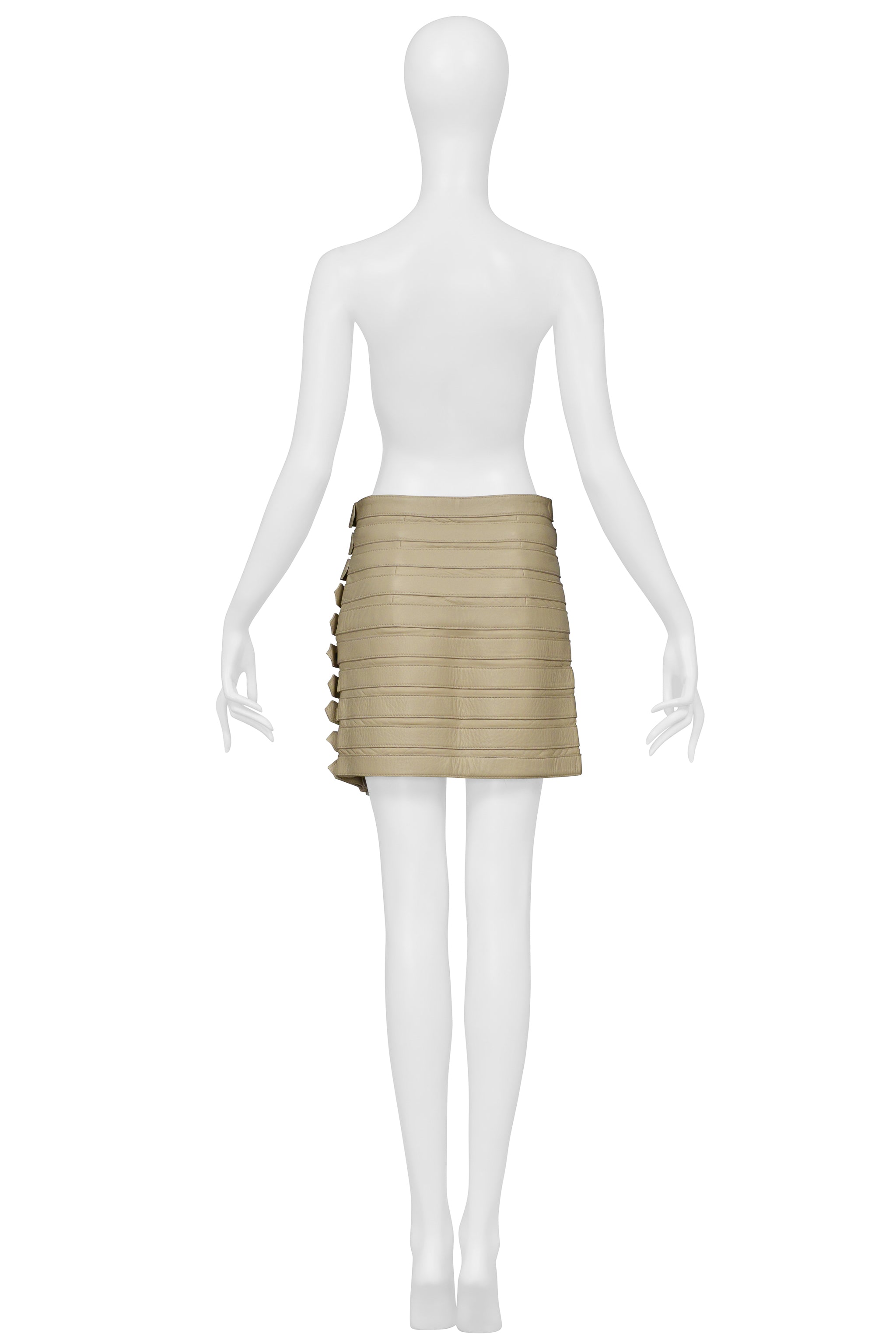 DOLCE & GABBANA BEIGE LEATHER BELTS MINI SKIRT 2003