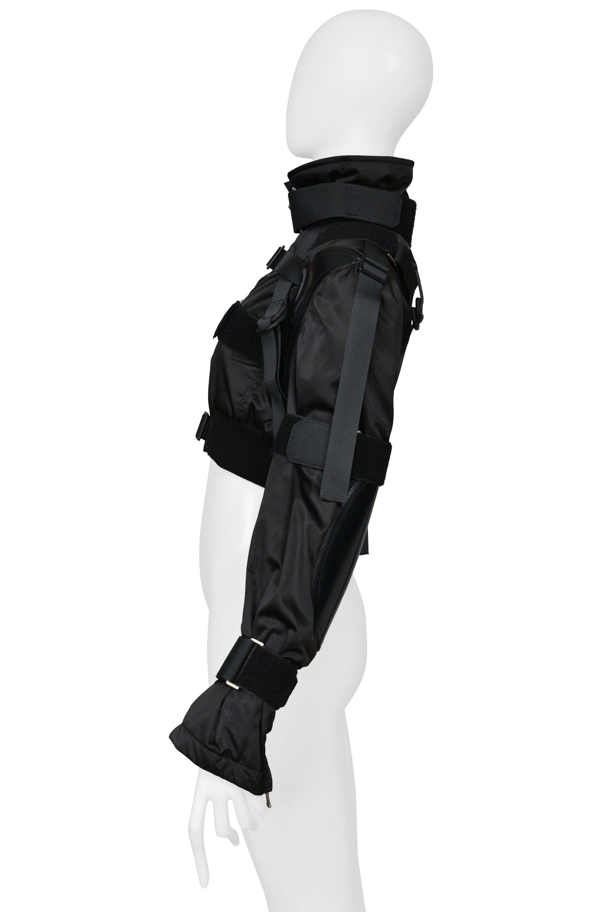 DOLCE & GABBANA BLACK CROPPED BONDAGE JACKET WITH STRAPS AND ELBOW SHIELDS 2003