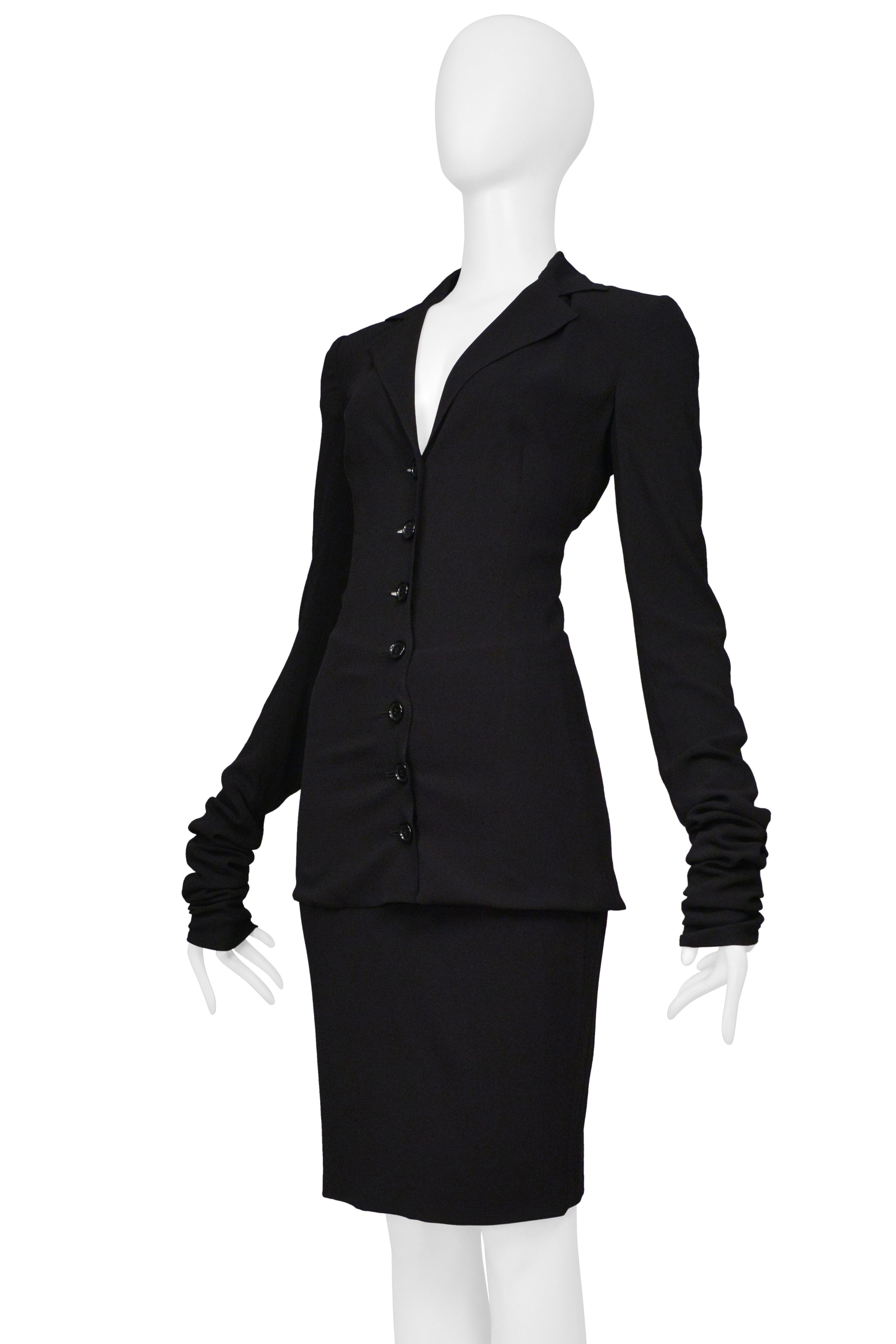 DOLCE & GABBANA BLACK CREPE JACKET WITH EXTRA LONG SLEEVES & SKIRT ENSEMBLE 2003