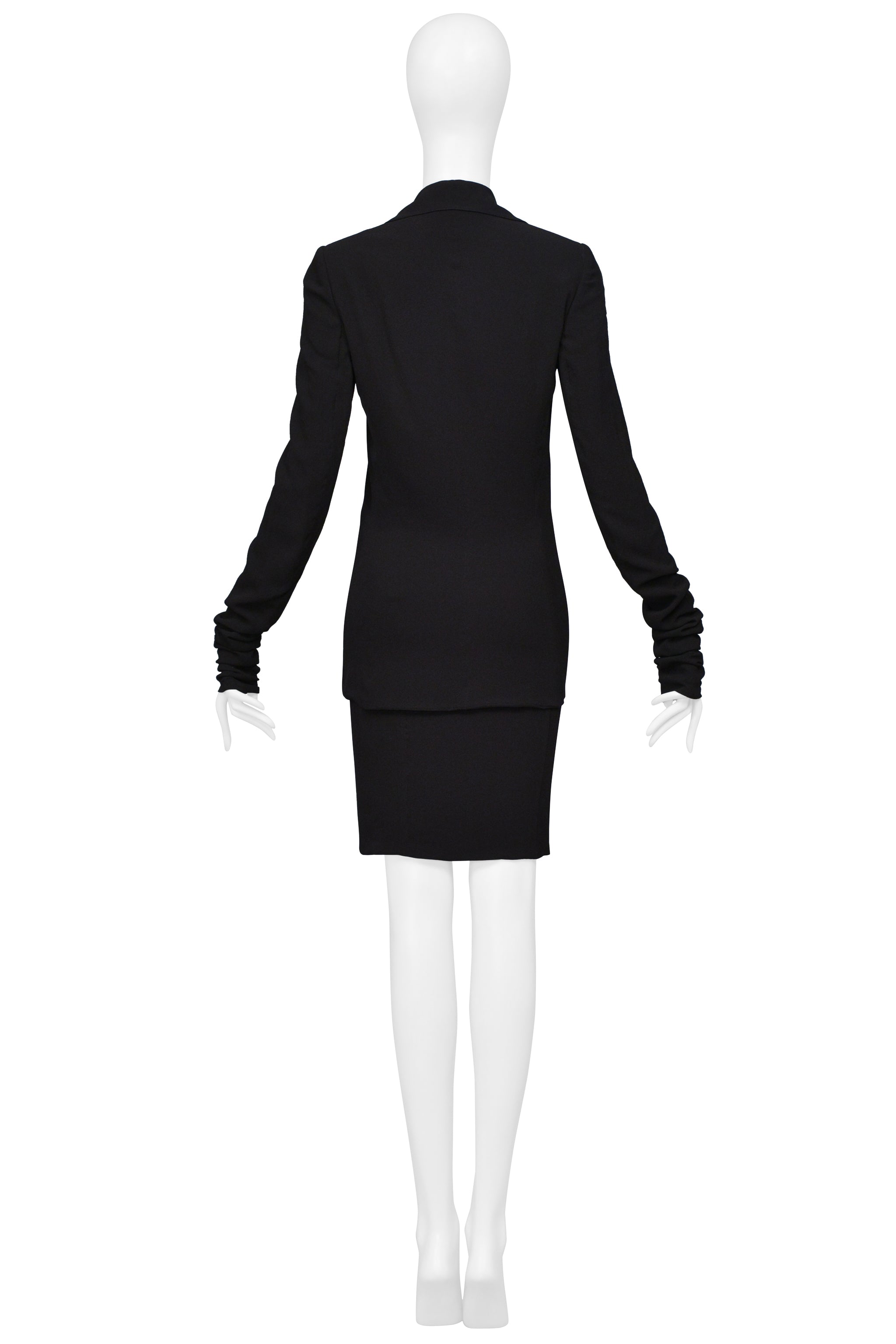 DOLCE & GABBANA BLACK CREPE JACKET WITH EXTRA LONG SLEEVES & SKIRT ENSEMBLE 2003