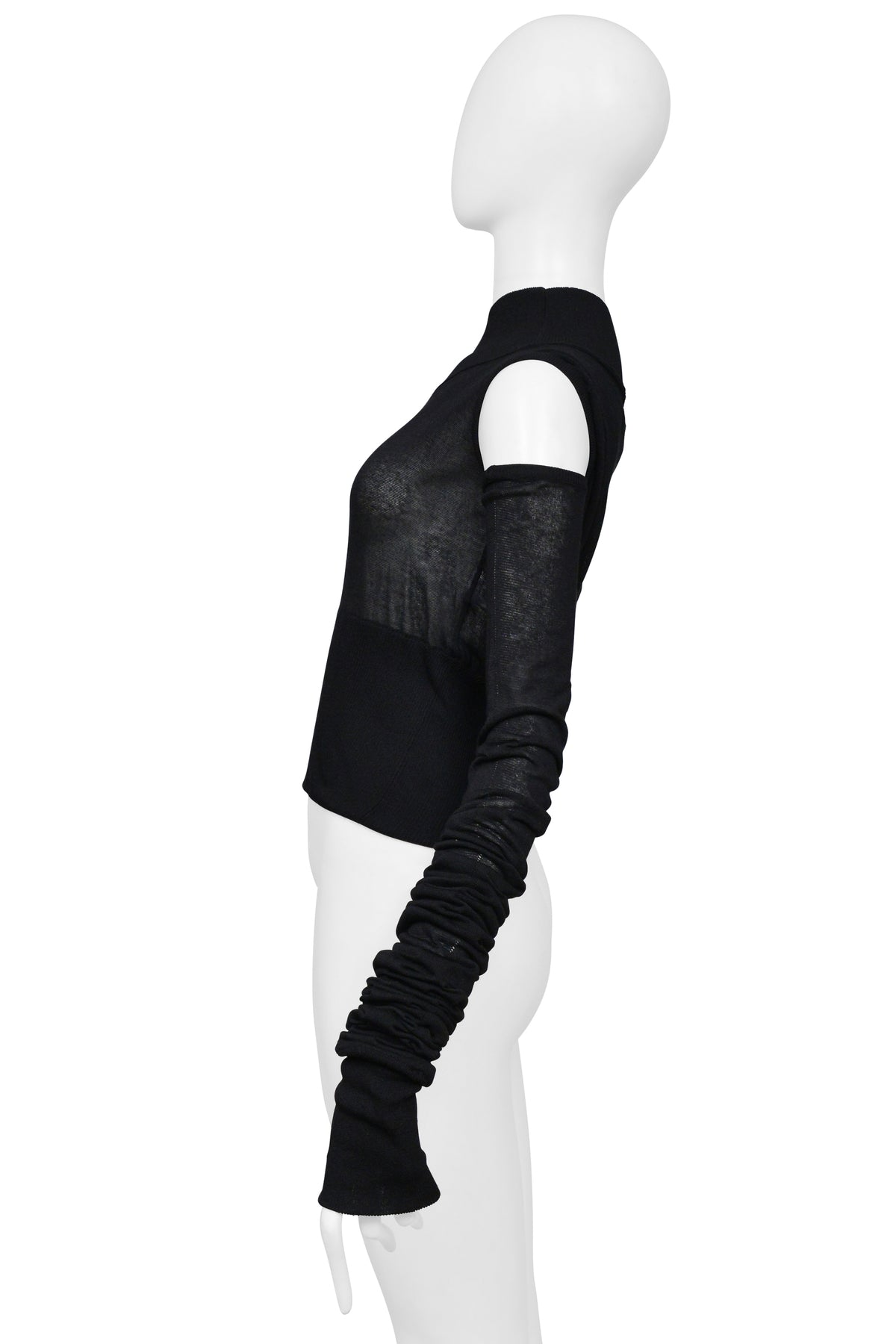 DOLCE & GABBANA 2003 BLACK MESH HIGH COLLAR ASYMMETRICAL TOP W DETACHABLE SLEEVE