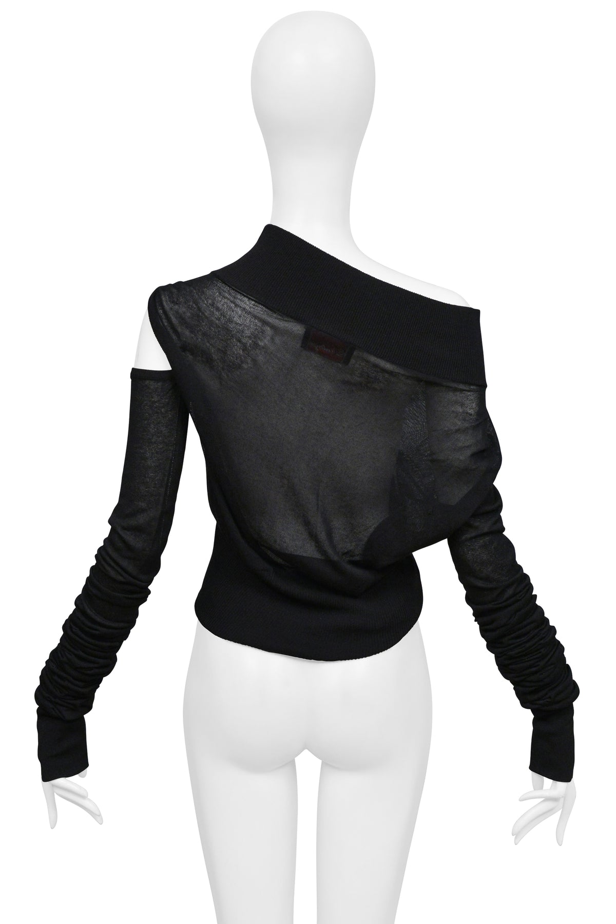 DOLCE & GABBANA 2003 BLACK MESH HIGH COLLAR ASYMMETRICAL TOP W DETACHABLE SLEEVE