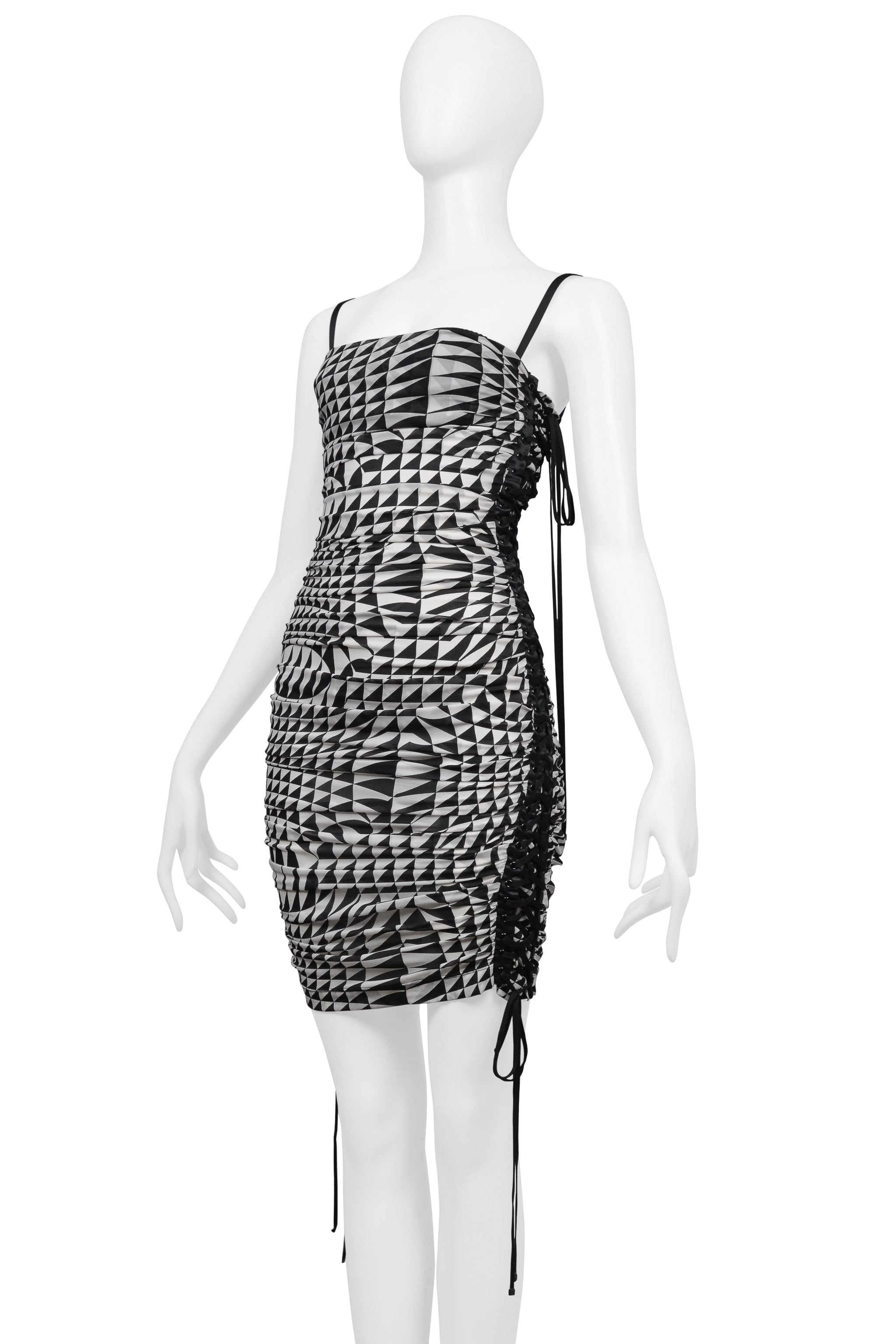 DOLCE & GABBANA BLACK & WHITE OPTICAL SHOCK PRINT CORSET DRESS 2003