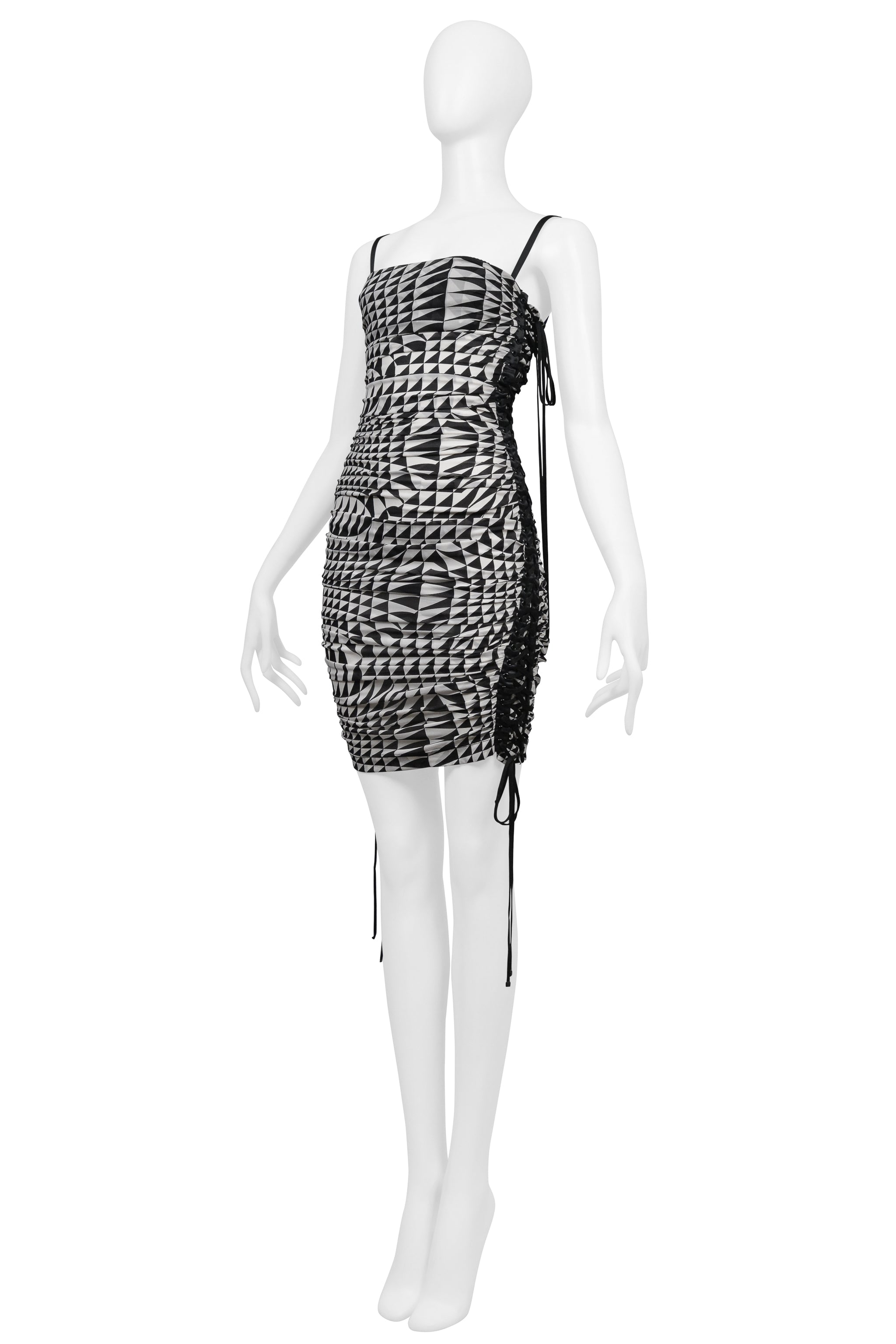 DOLCE & GABBANA BLACK & WHITE OPTICAL SHOCK PRINT CORSET DRESS 2003
