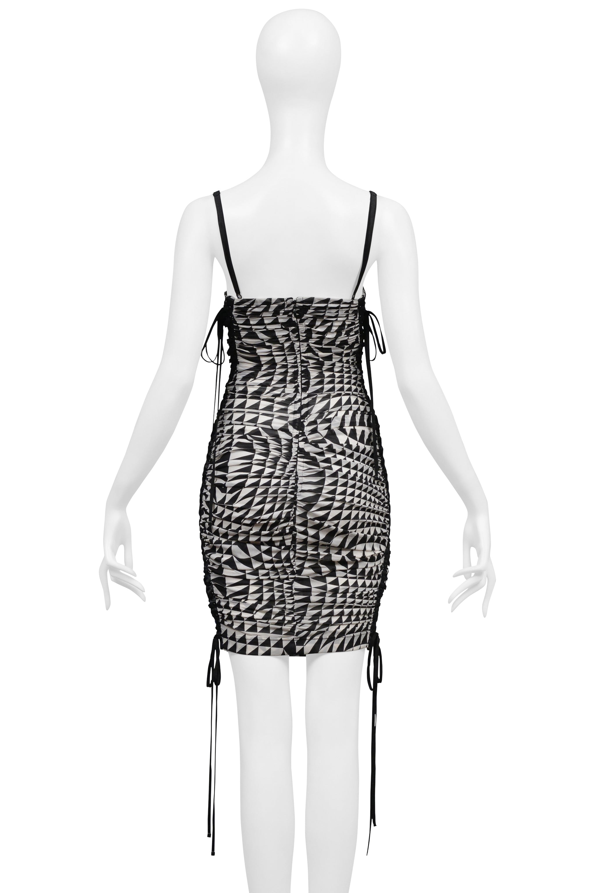 DOLCE & GABBANA BLACK & WHITE OPTICAL SHOCK PRINT CORSET DRESS 2003