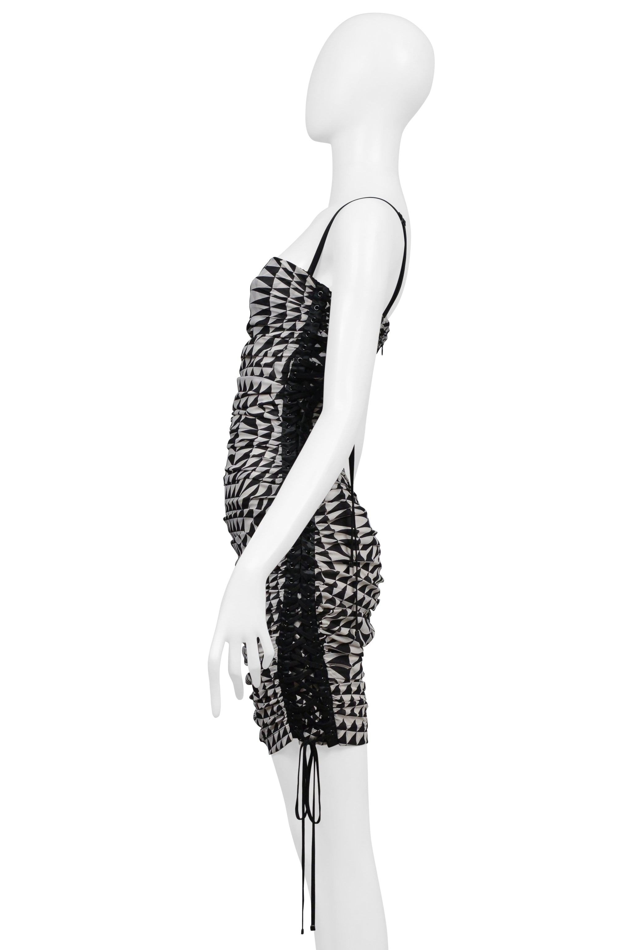 DOLCE & GABBANA BLACK & WHITE OPTICAL SHOCK PRINT CORSET DRESS 2003
