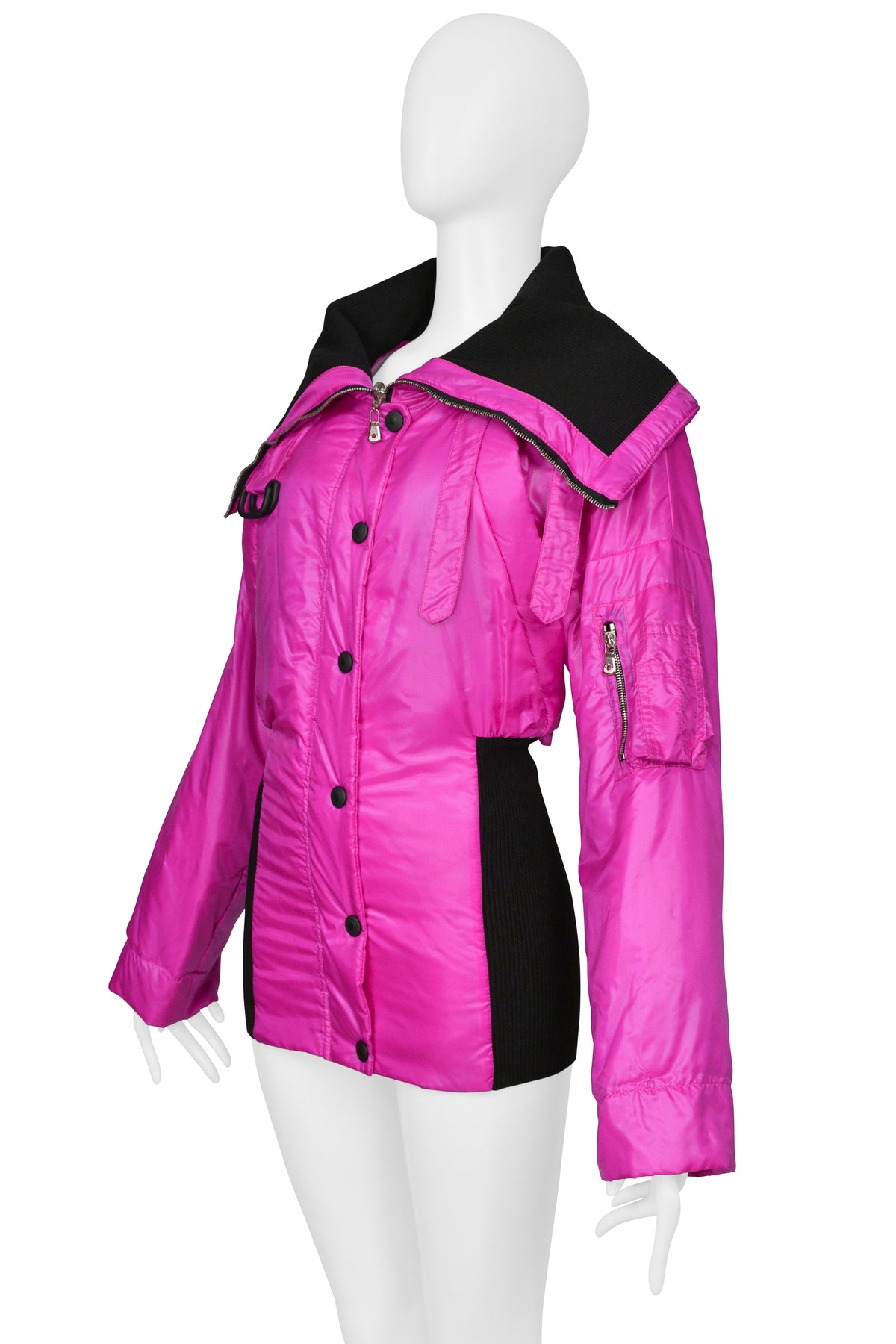 DOLCE & GABBANA HOT PINK NYLON BOMBER JACKET WITH BLACK TRIM