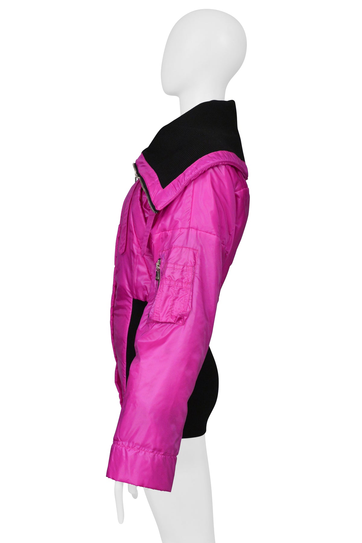 DOLCE & GABBANA HOT PINK NYLON BOMBER JACKET WITH BLACK TRIM