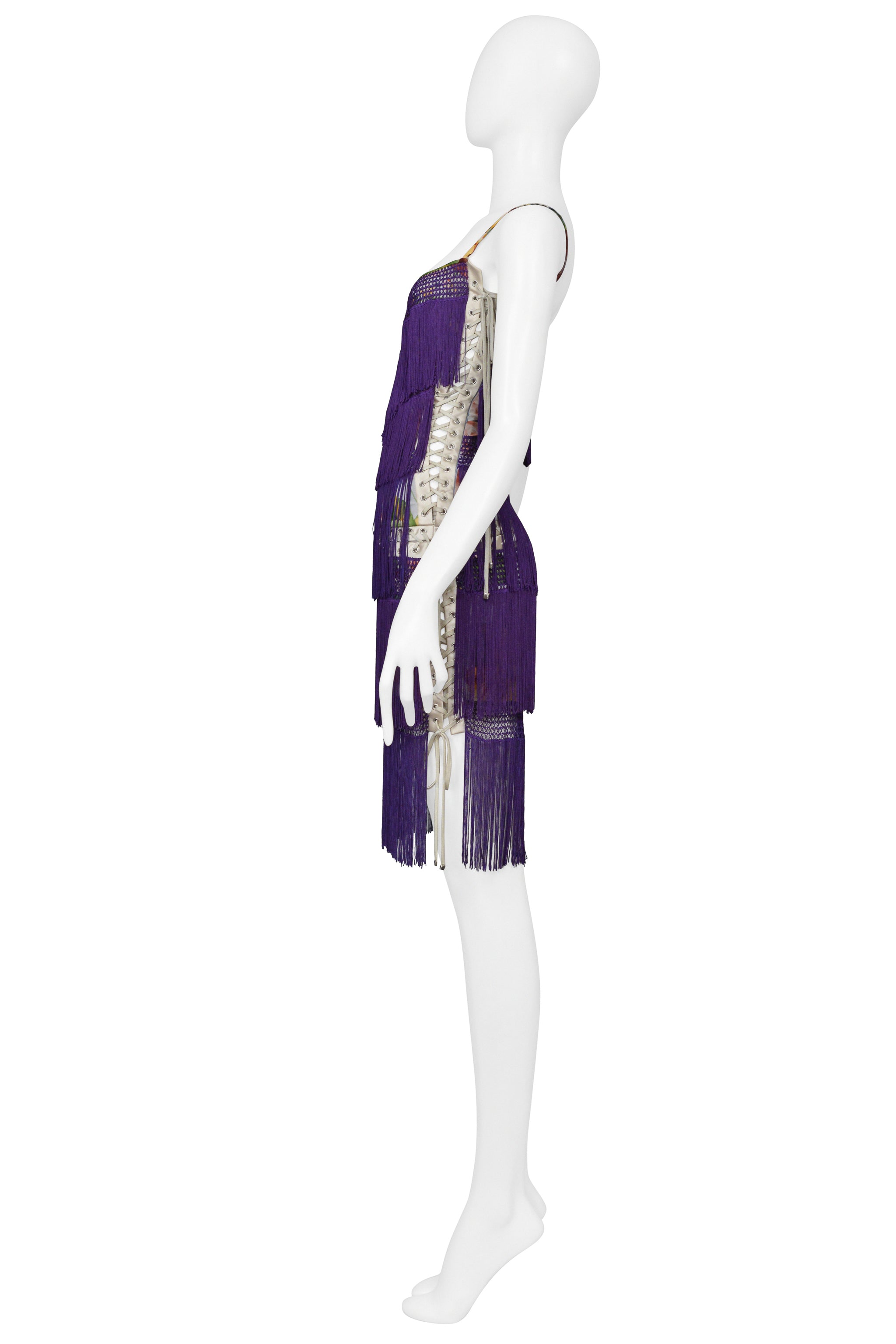 DOLCE & GABBANA PURPLE FRINGE DRESS WITH FLORAL PRINT 2003