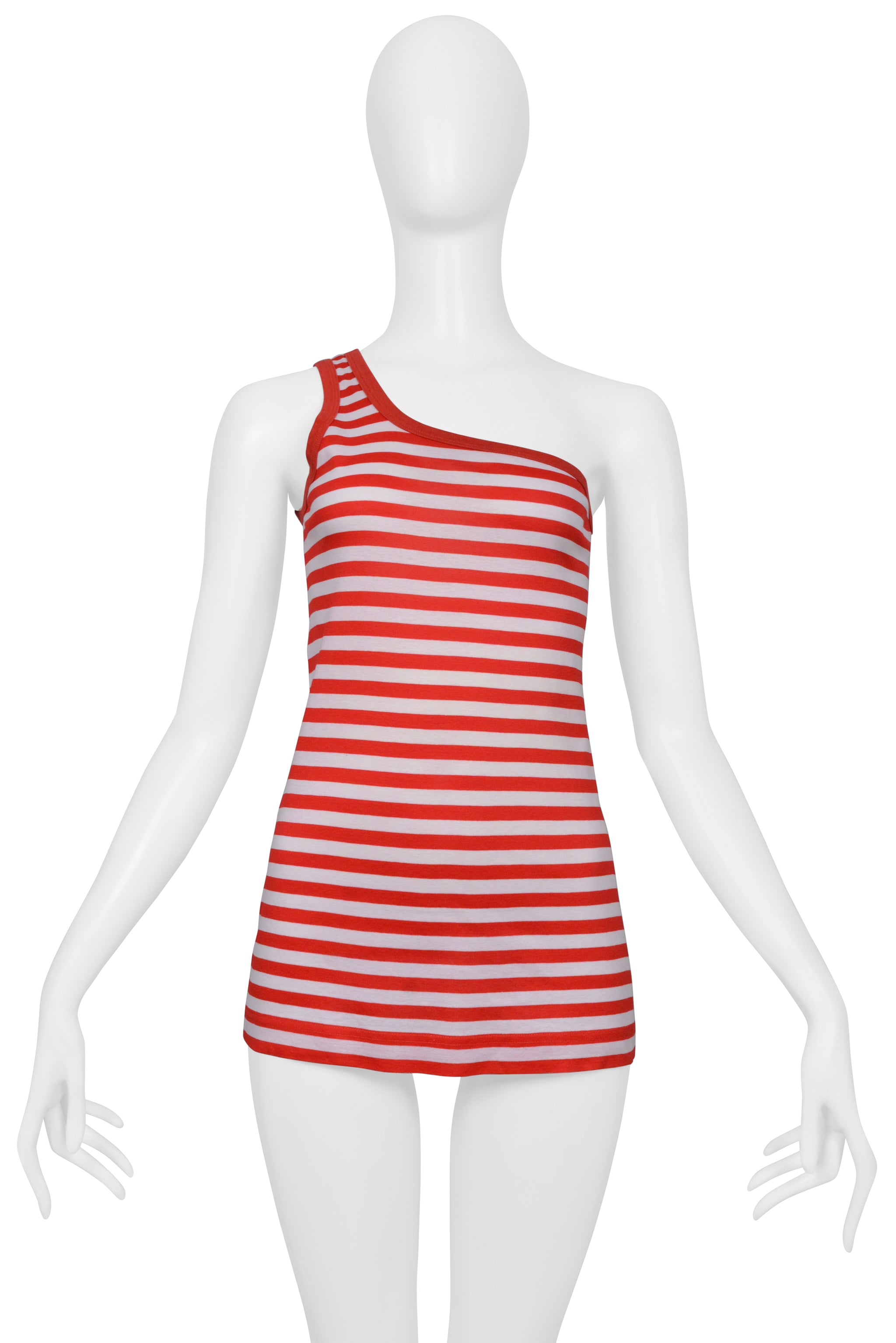 DOLCE & GABBANA RED & WHITE STRIPED ASYMMETRICAL TANK TOP 2003