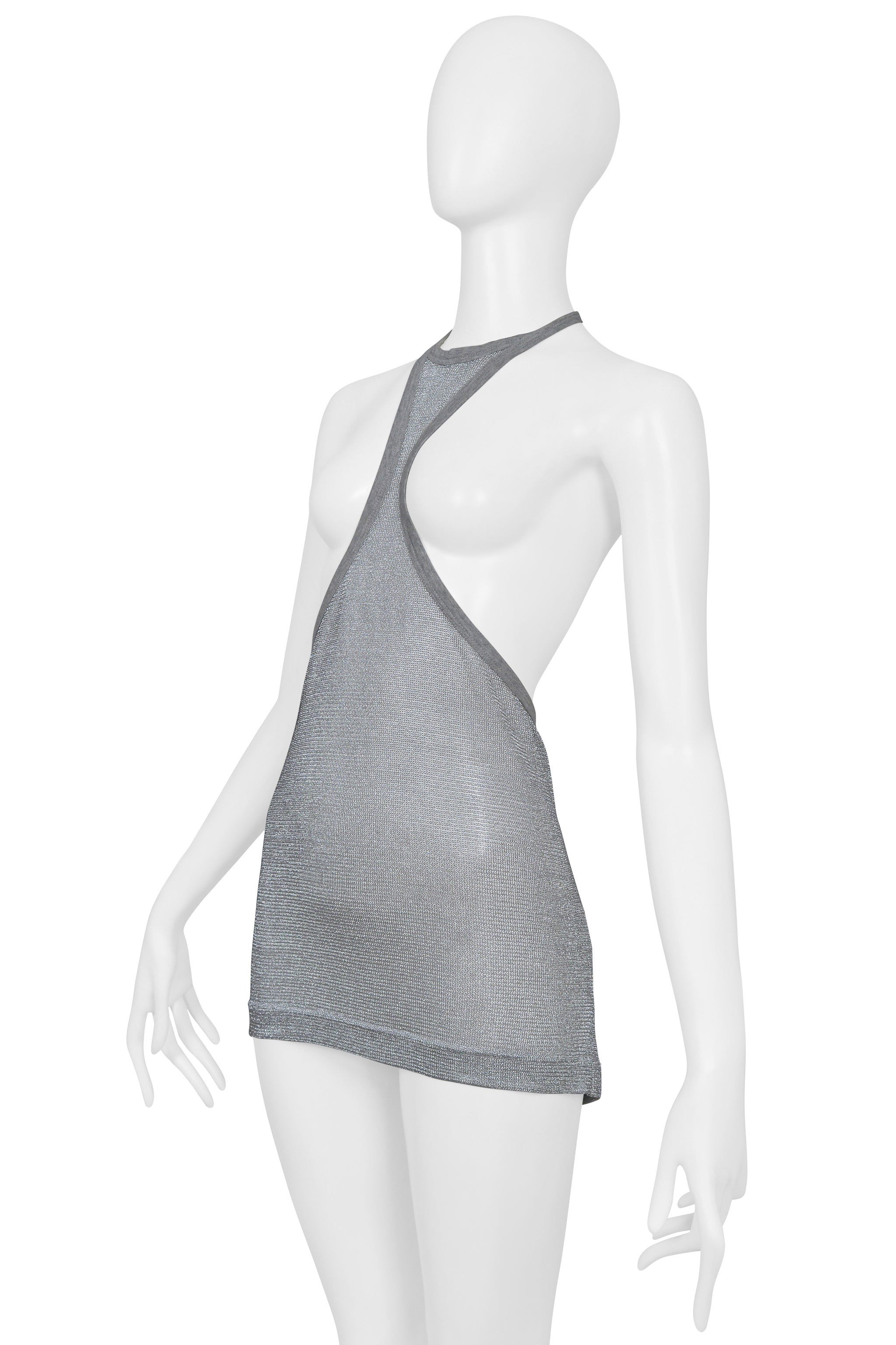 DOLCE & GABBANA SILVER LAME RACER BACK TANK WITH GATHERS AT THE BACK 2003