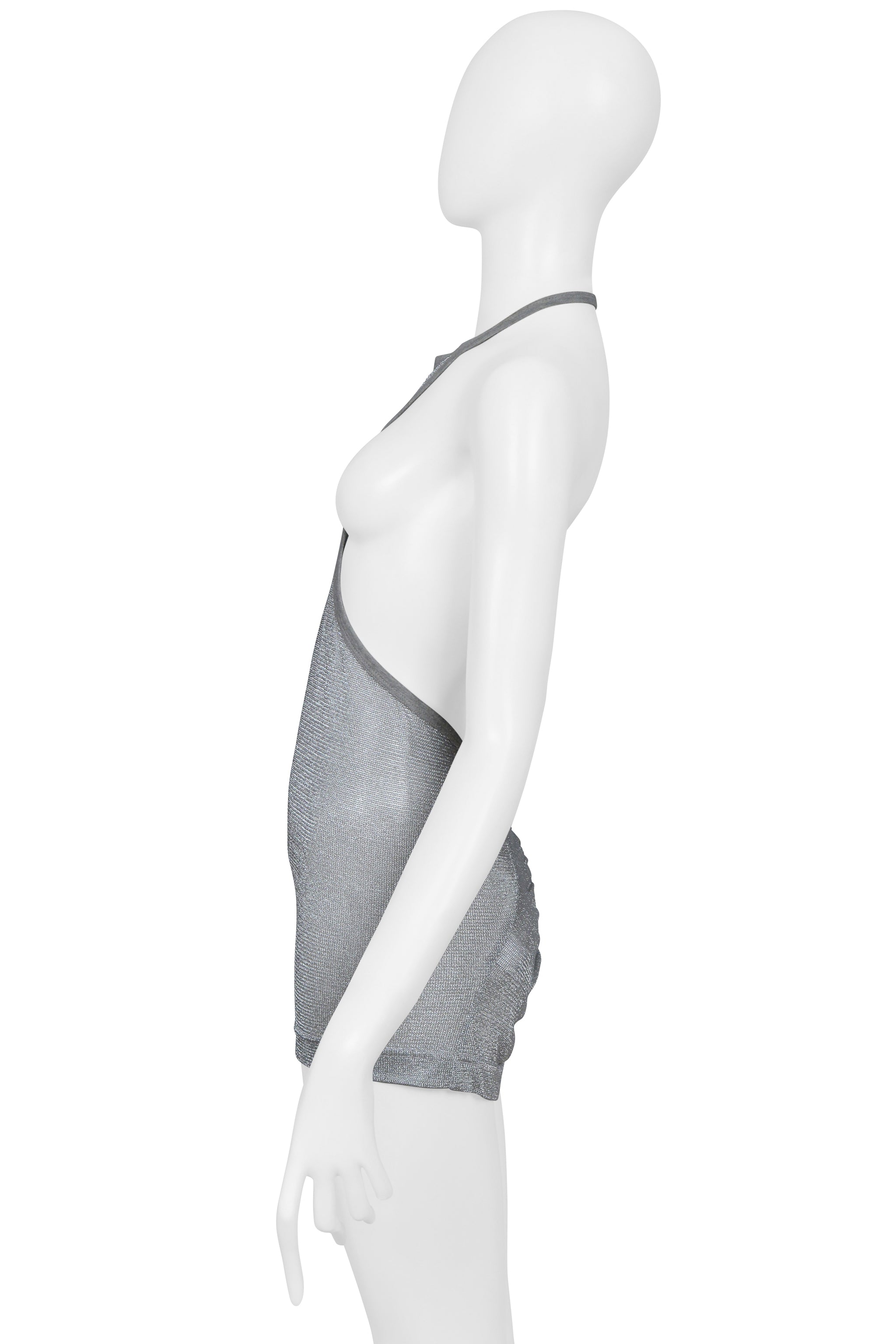 DOLCE & GABBANA SILVER LAME RACER BACK TANK WITH GATHERS AT THE BACK 2003