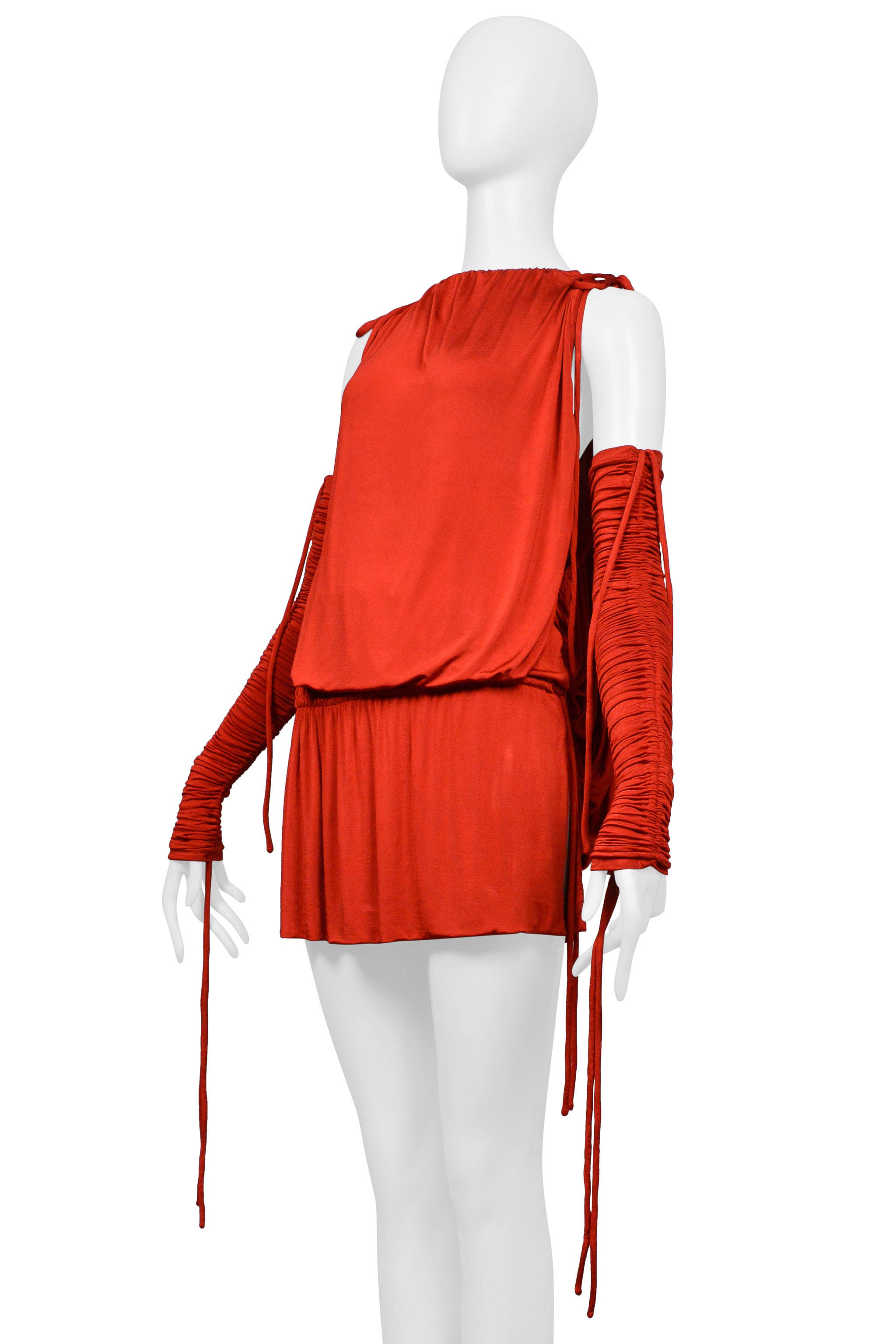 DOLCE & GABBANA RED JERSEY DRESS WITH DRAWSTRINGS WITH SLEEVES 2003