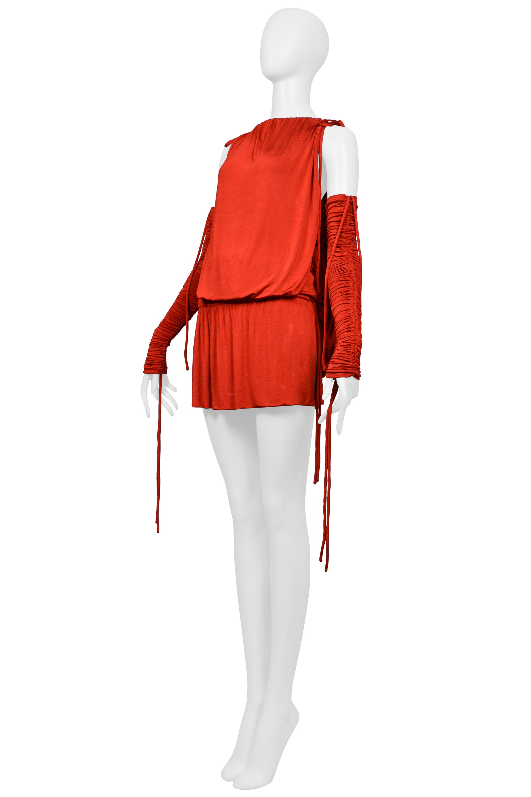DOLCE & GABBANA RED JERSEY DRESS WITH DRAWSTRINGS WITH SLEEVES 2003