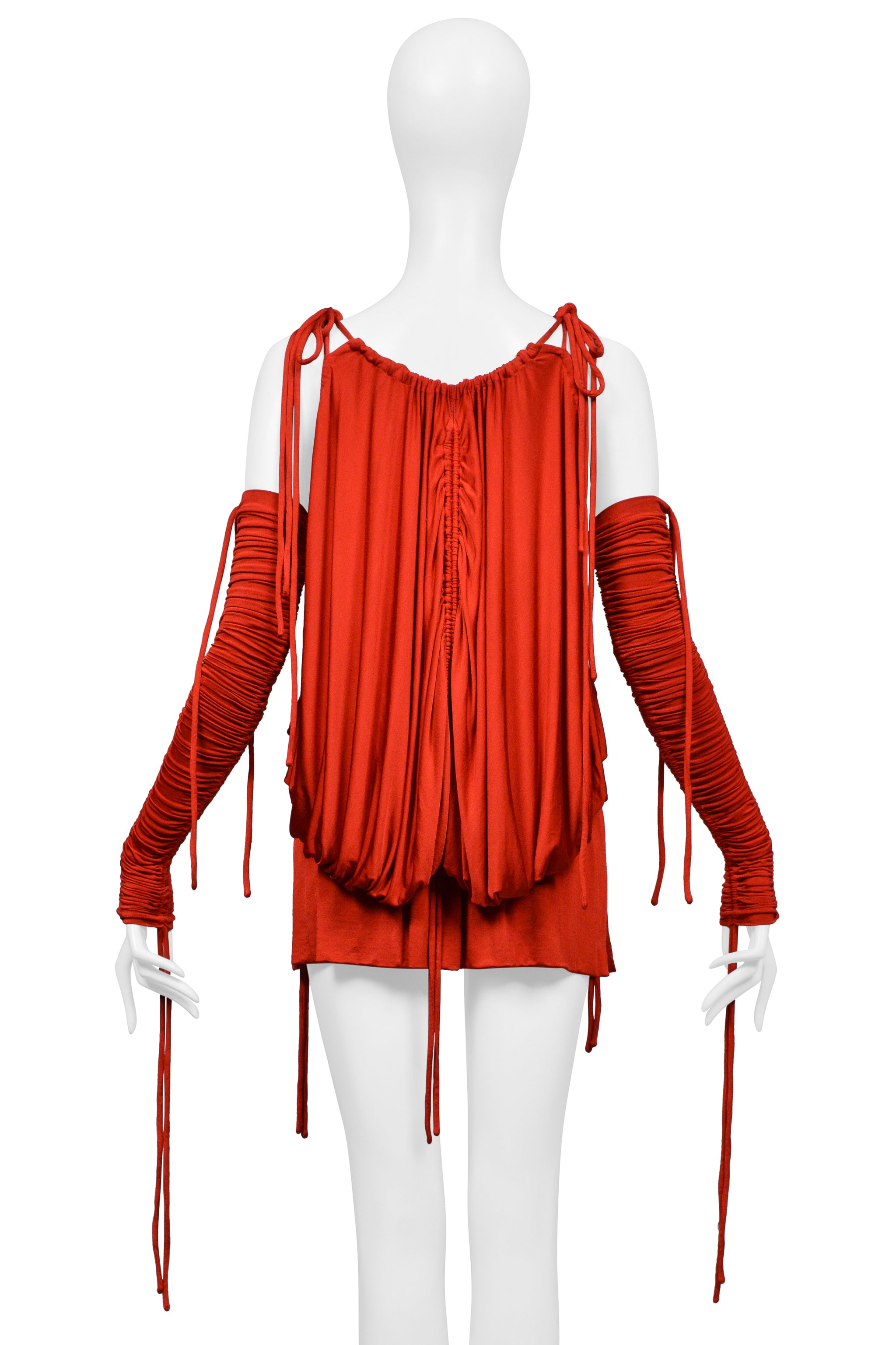 DOLCE & GABBANA RED JERSEY DRESS WITH DRAWSTRINGS WITH SLEEVES 2003