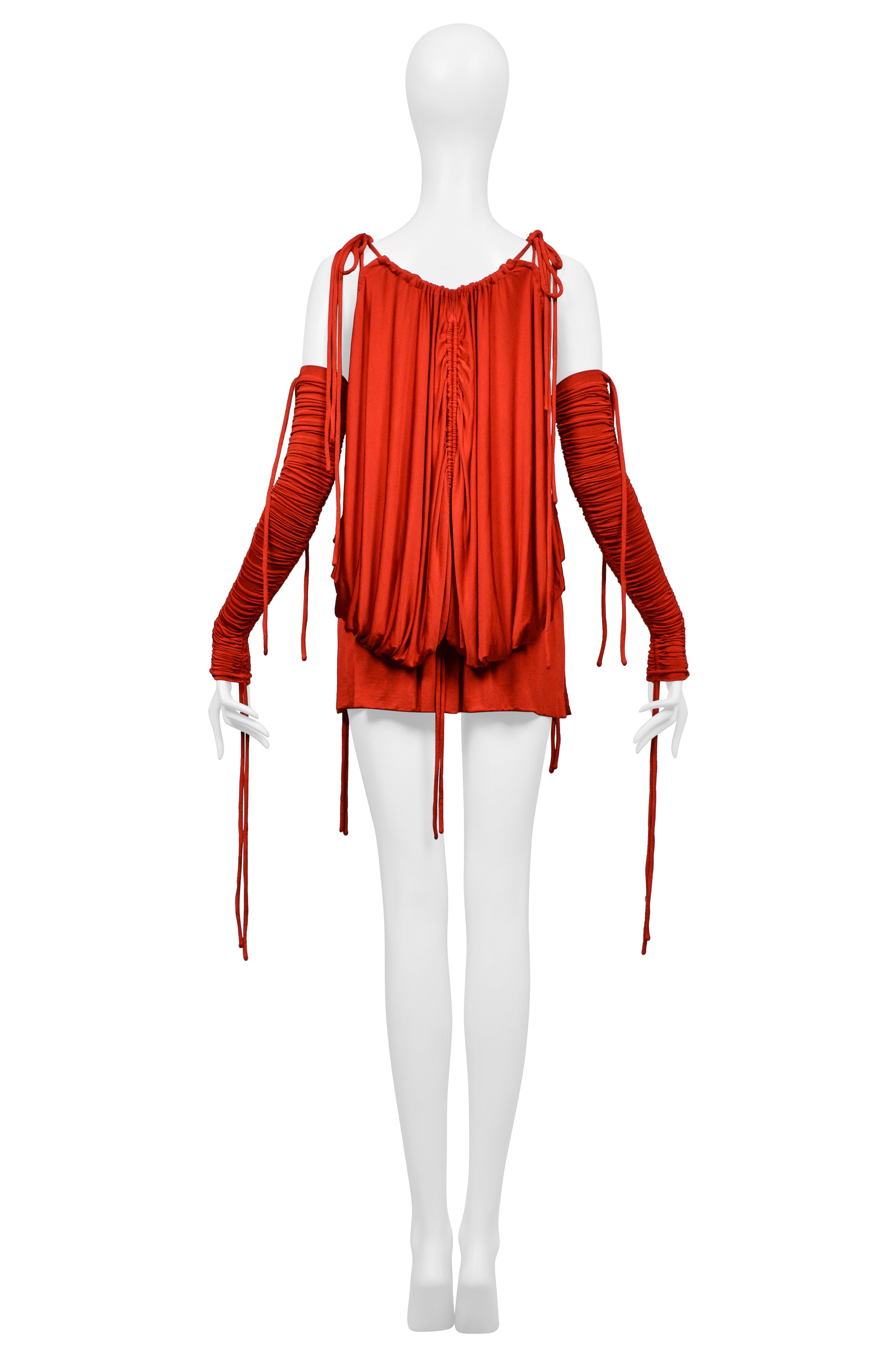DOLCE & GABBANA RED JERSEY DRESS WITH DRAWSTRINGS WITH SLEEVES 2003