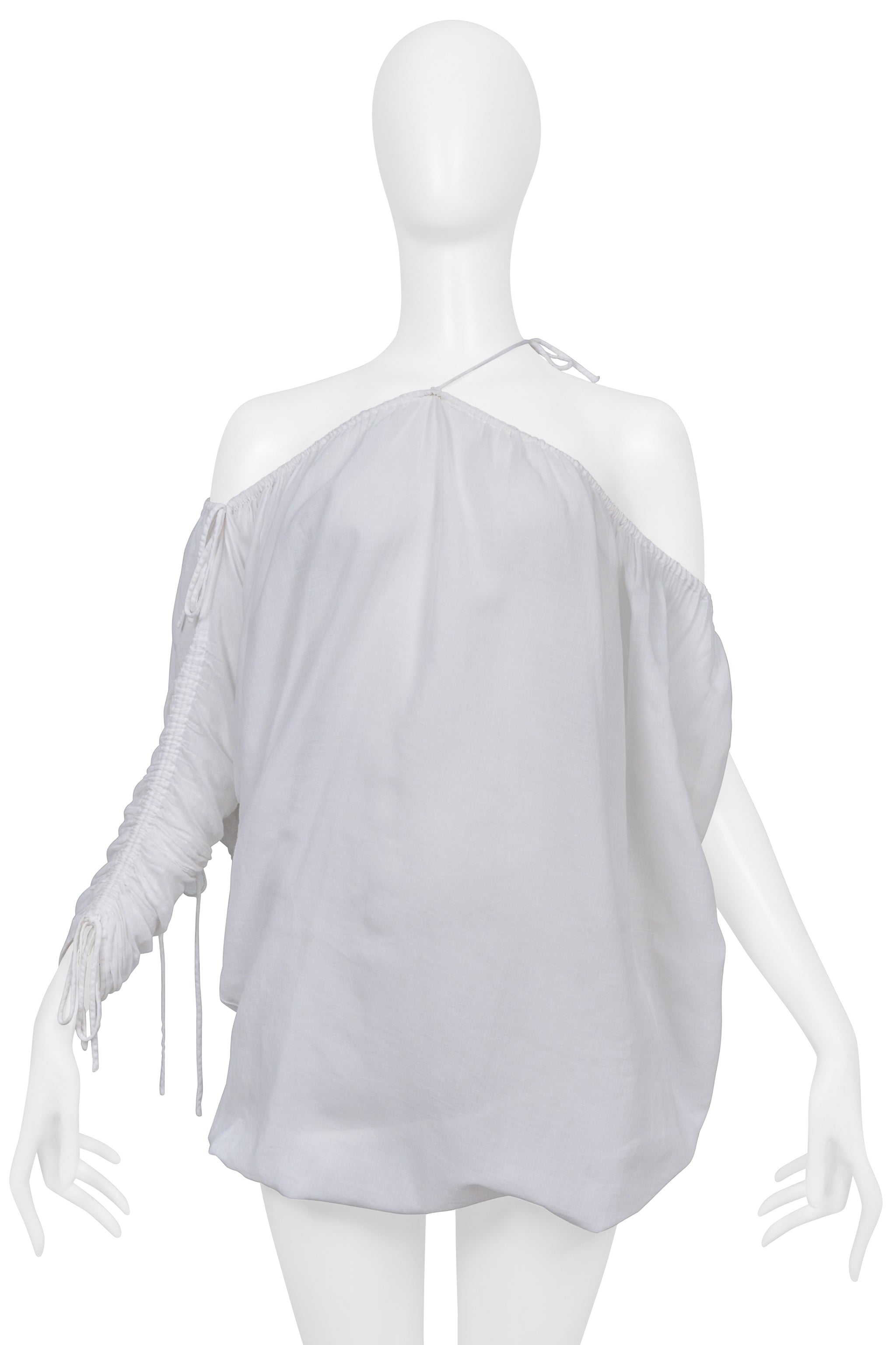 DOLCE & GABBANA WHITE COTTON ASYMMETRICAL DRAWSTRING TOP WITH TIES 2003