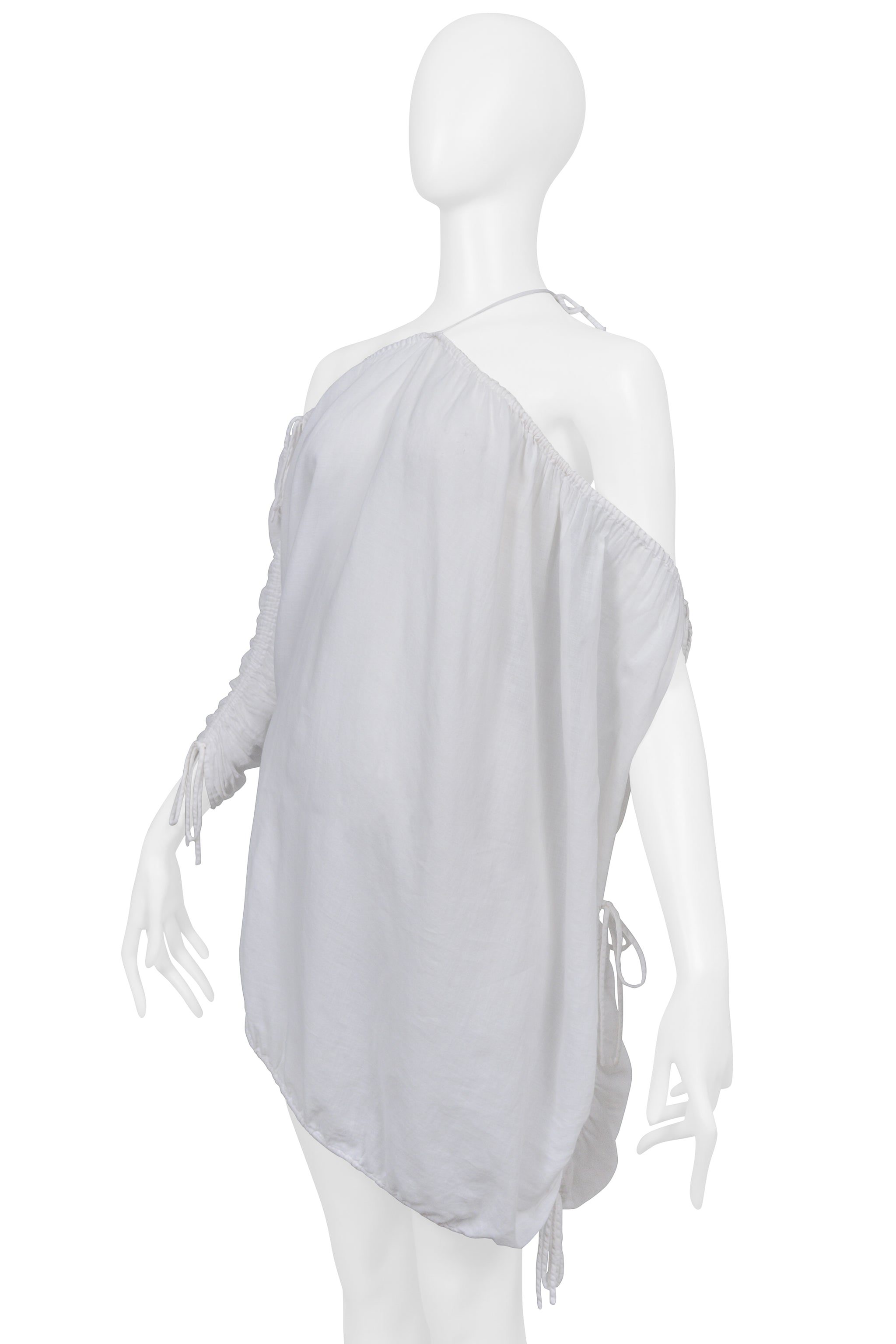 DOLCE & GABBANA WHITE COTTON ASYMMETRICAL DRAWSTRING TOP WITH TIES 2003