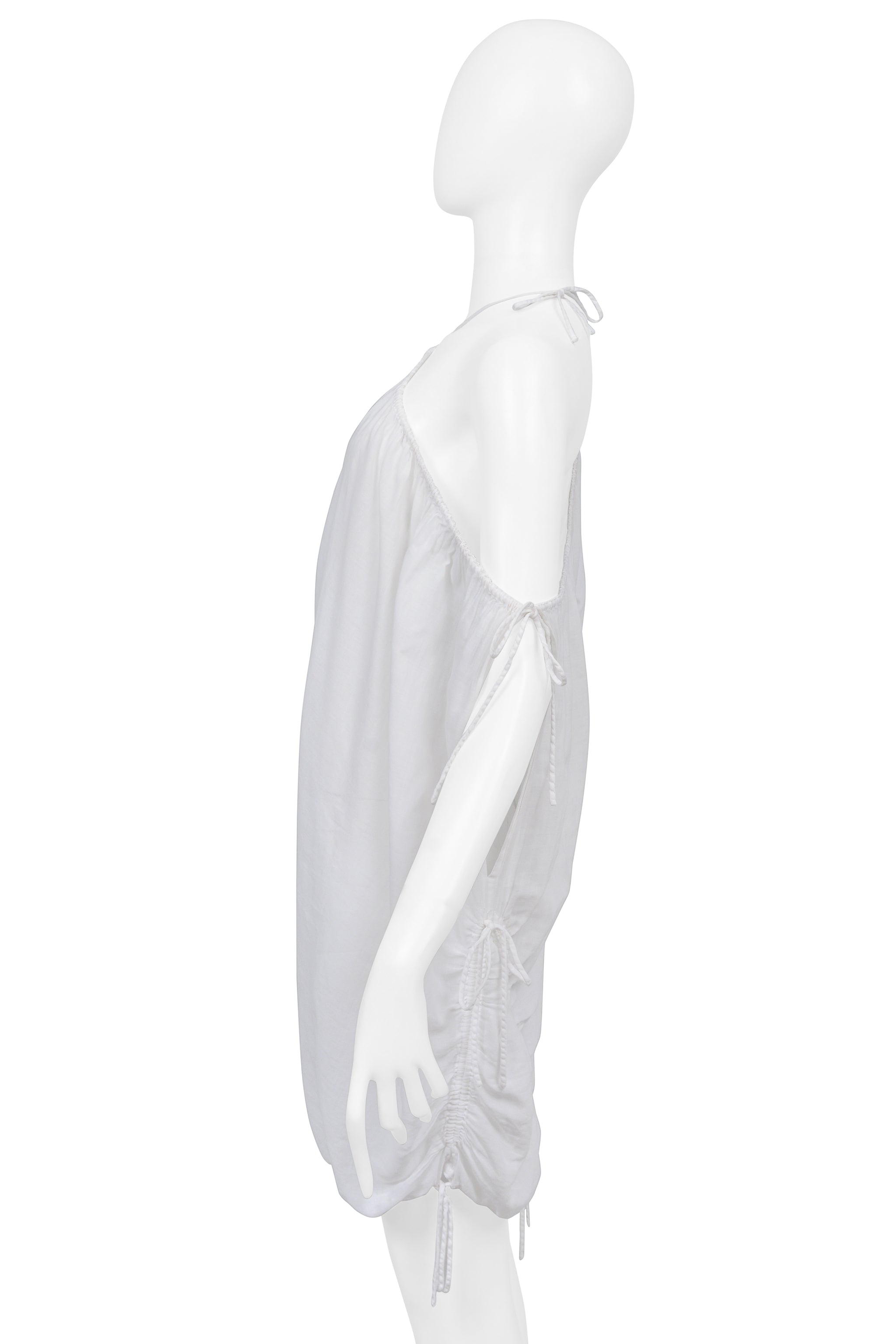DOLCE & GABBANA WHITE COTTON ASYMMETRICAL DRAWSTRING TOP WITH TIES 2003