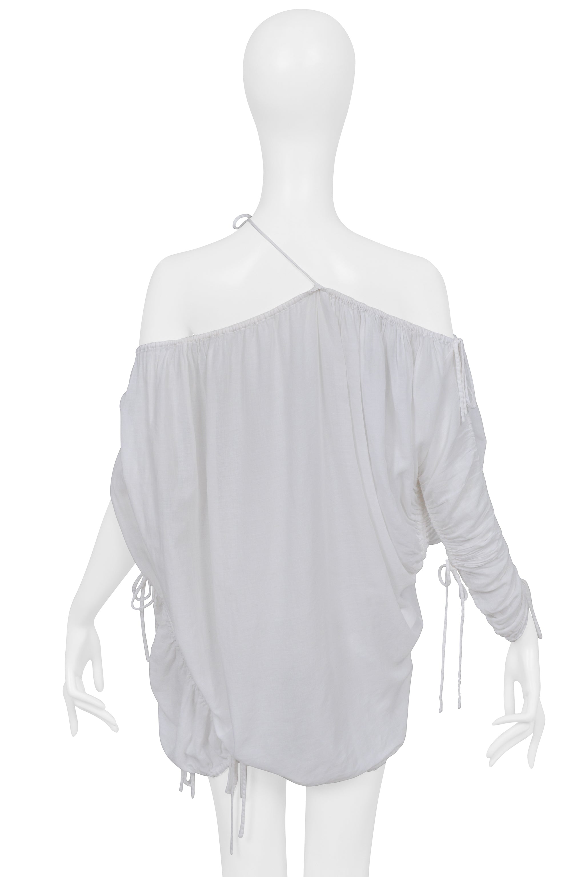 DOLCE & GABBANA WHITE COTTON ASYMMETRICAL DRAWSTRING TOP WITH TIES 2003