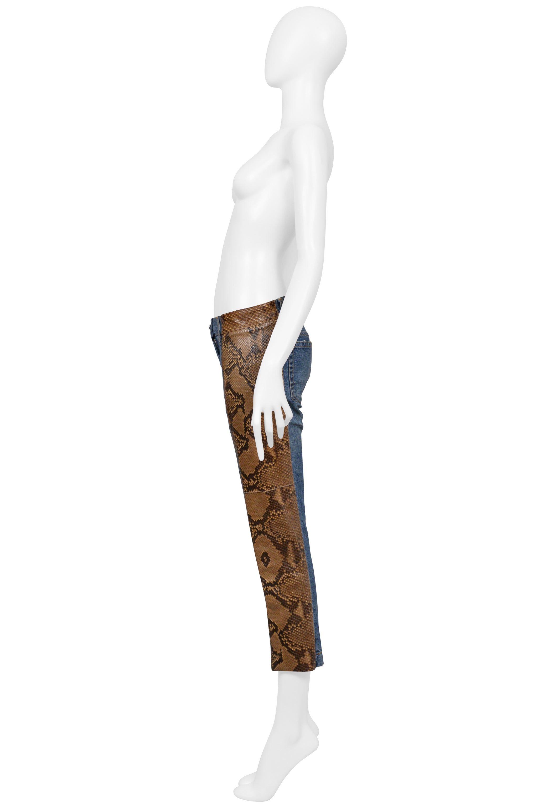 DOLCE & GABBANA BLUE DENIM JEANS WITH PYTHON SIDE INSETS 2005