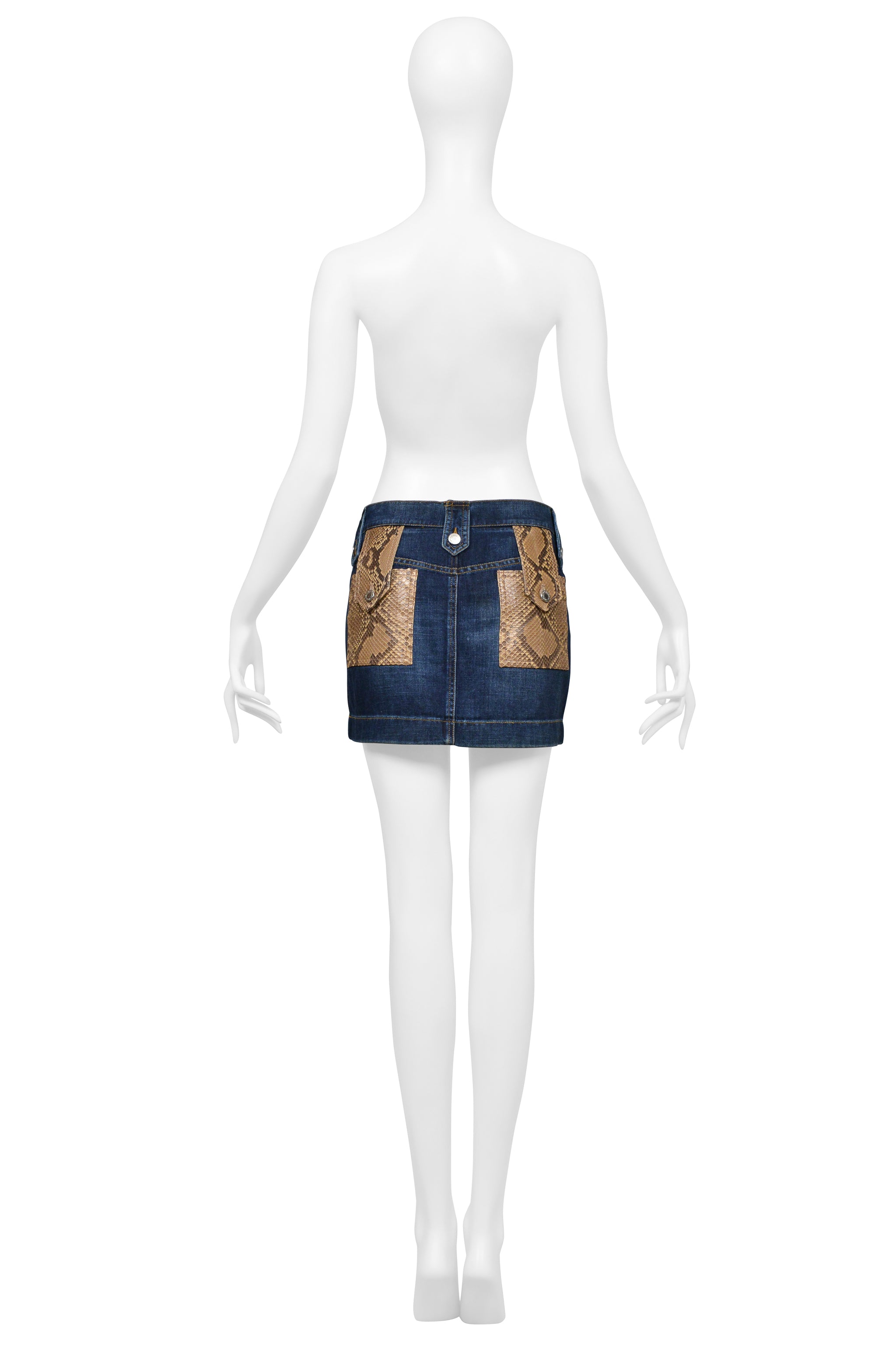 DOLCE & GABBANA BLUE DENIM WASH SUPER-MINI SKIRT WITH PYTHON TRIM 2005