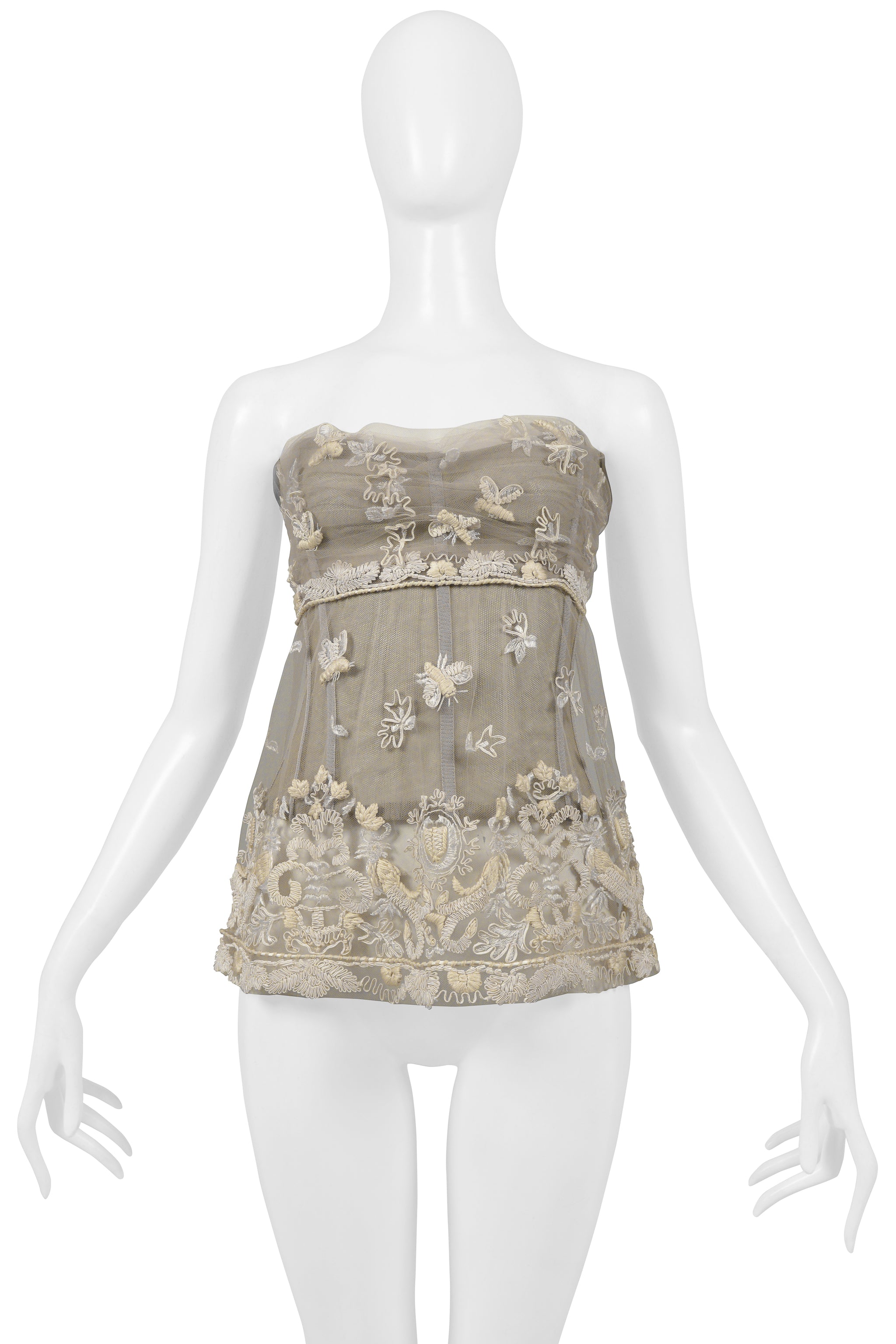 DOLCE & GABBANA OFF-WHITE LACE BUSTIER WITH EMBROIDERY SIDE 2006