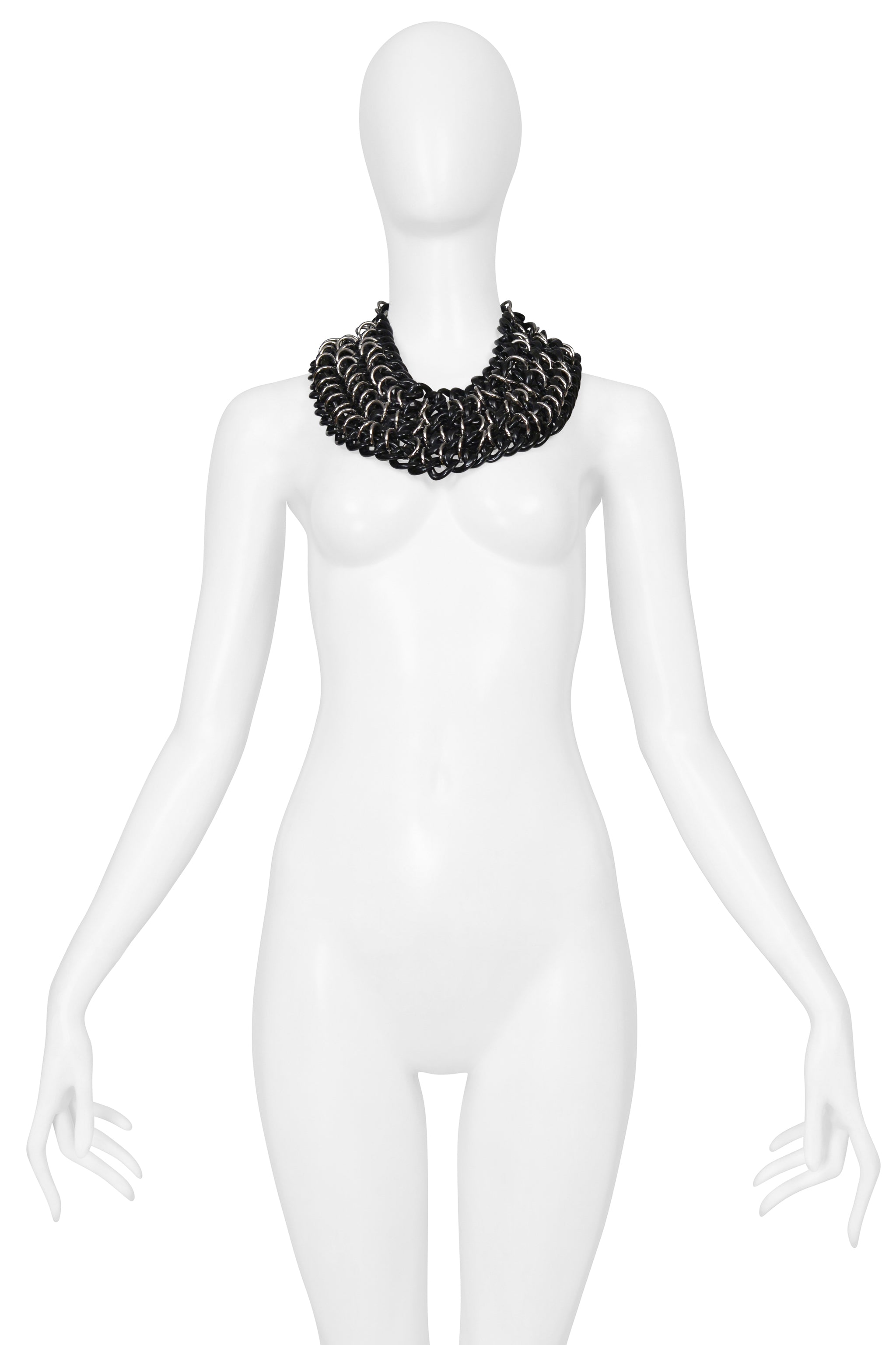 DOLCE & GABBANA BLACK ACRYLIC AND CHROME CHUNKY CHAIN NECKLACE