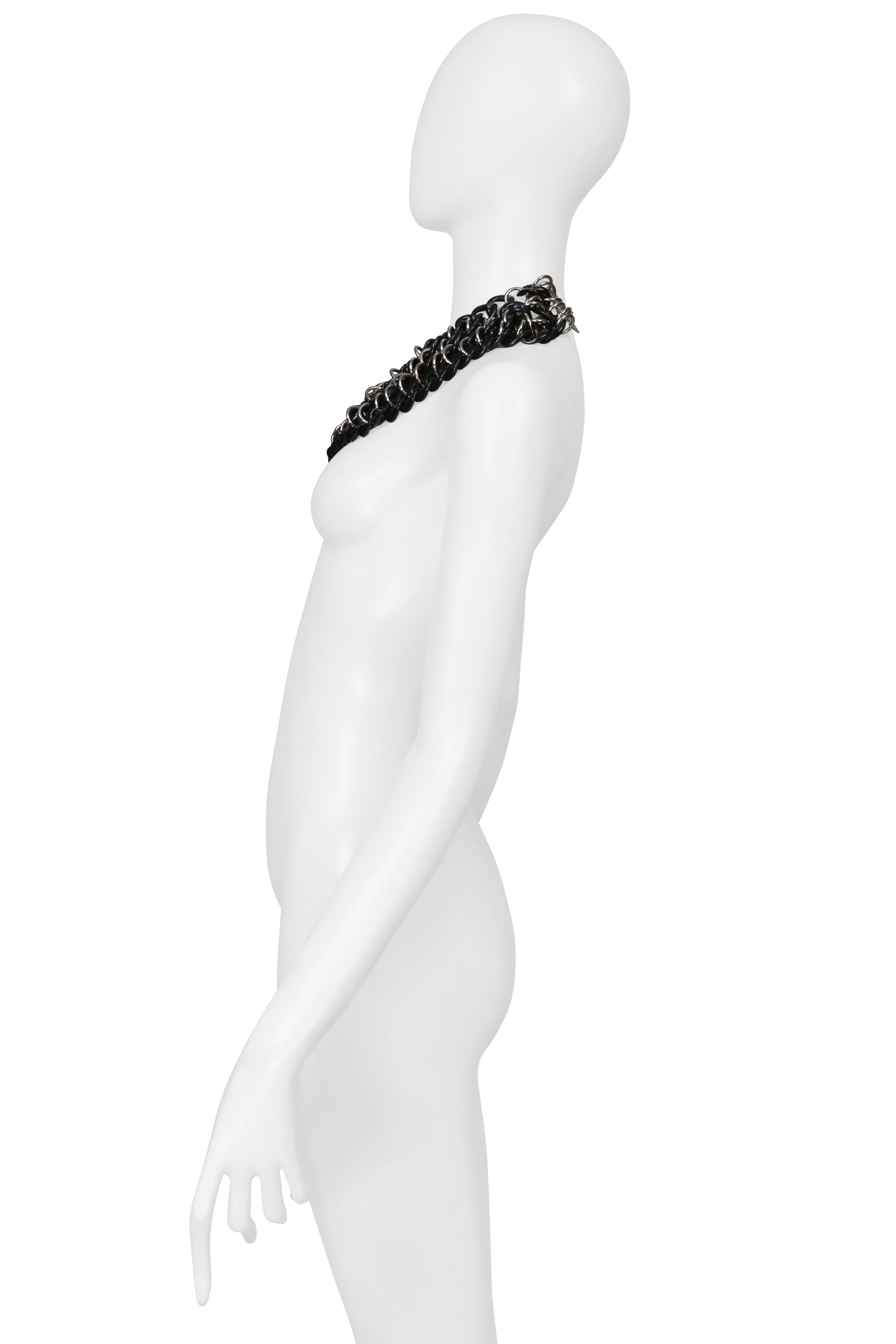 DOLCE & GABBANA BLACK ACRYLIC AND CHROME CHUNKY CHAIN NECKLACE