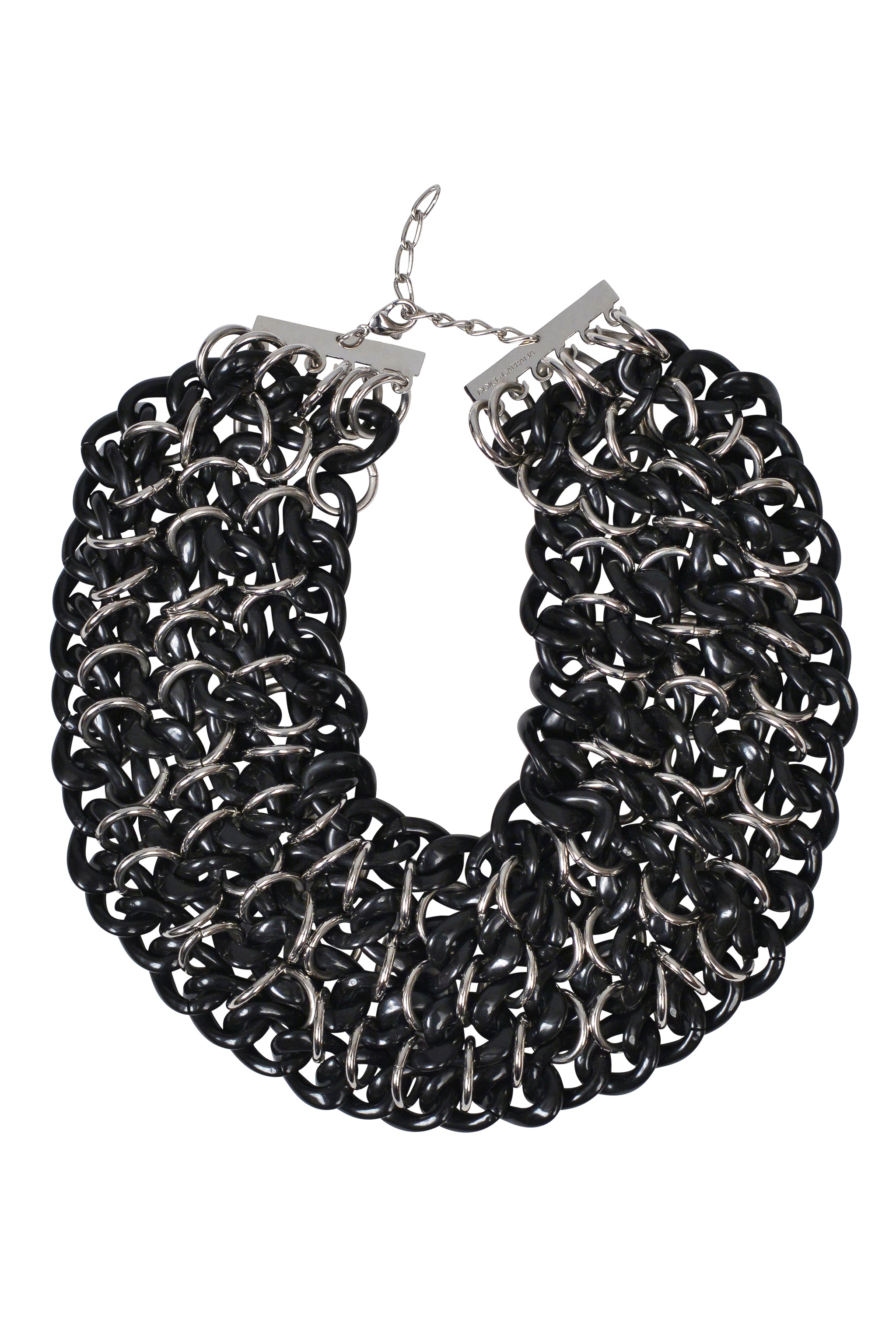 DOLCE & GABBANA BLACK ACRYLIC AND CHROME CHUNKY CHAIN NECKLACE