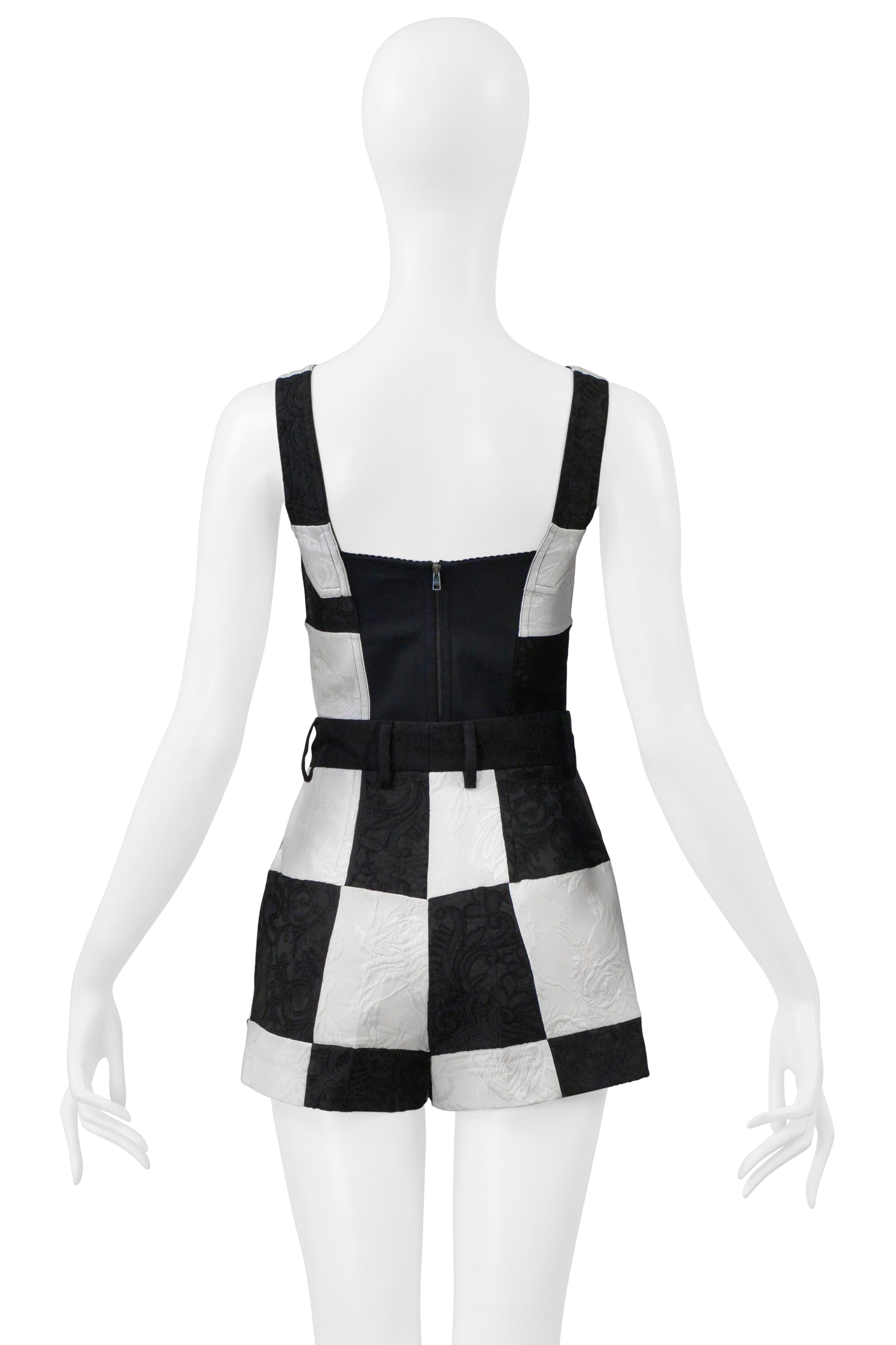 DOLCE AND GABBANA BLACK & WHITE OP ART BUSTIER AND SHORTS ENSEMBLE