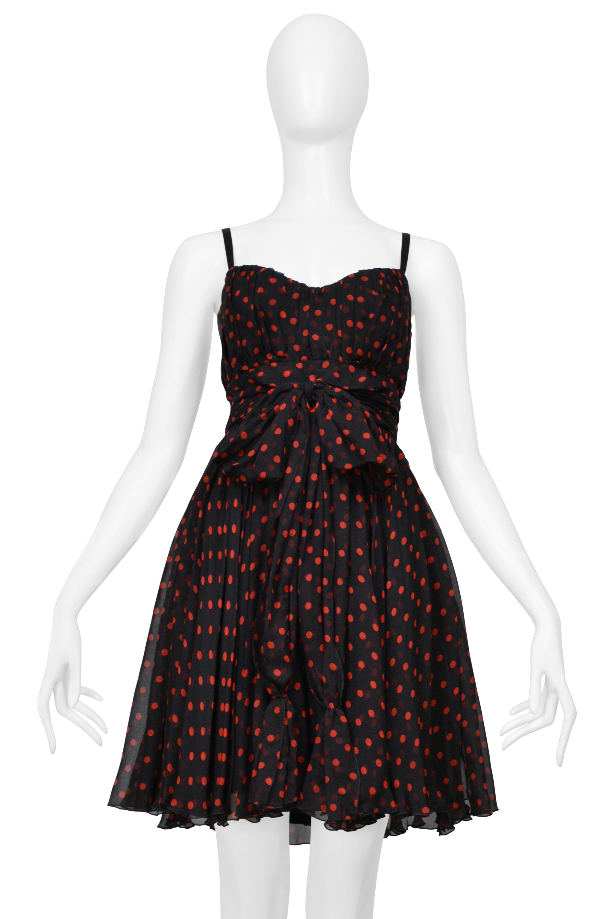 DOLCE & GABBANA BLACK CHIFFON DRESS WITH RED DOTS