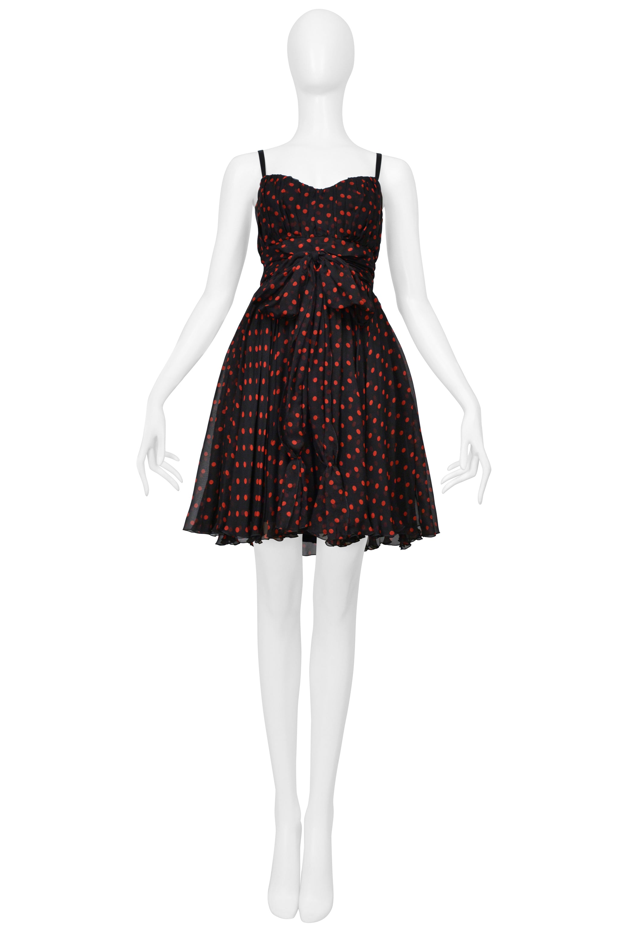 DOLCE & GABBANA BLACK CHIFFON DRESS WITH RED DOTS