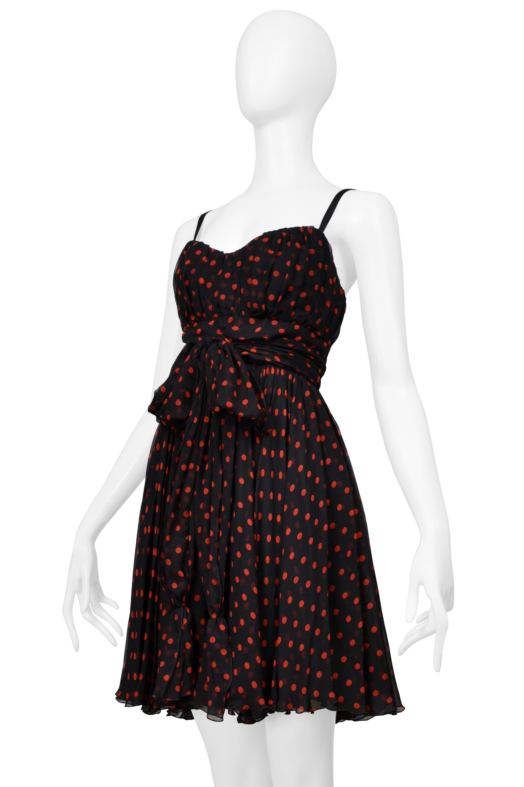DOLCE & GABBANA BLACK CHIFFON DRESS WITH RED DOTS