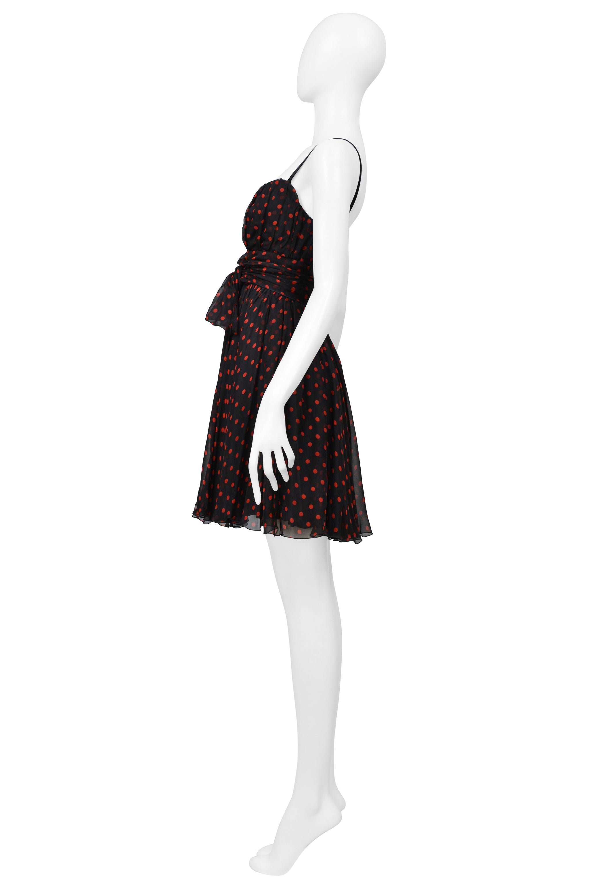 DOLCE & GABBANA BLACK CHIFFON DRESS WITH RED DOTS