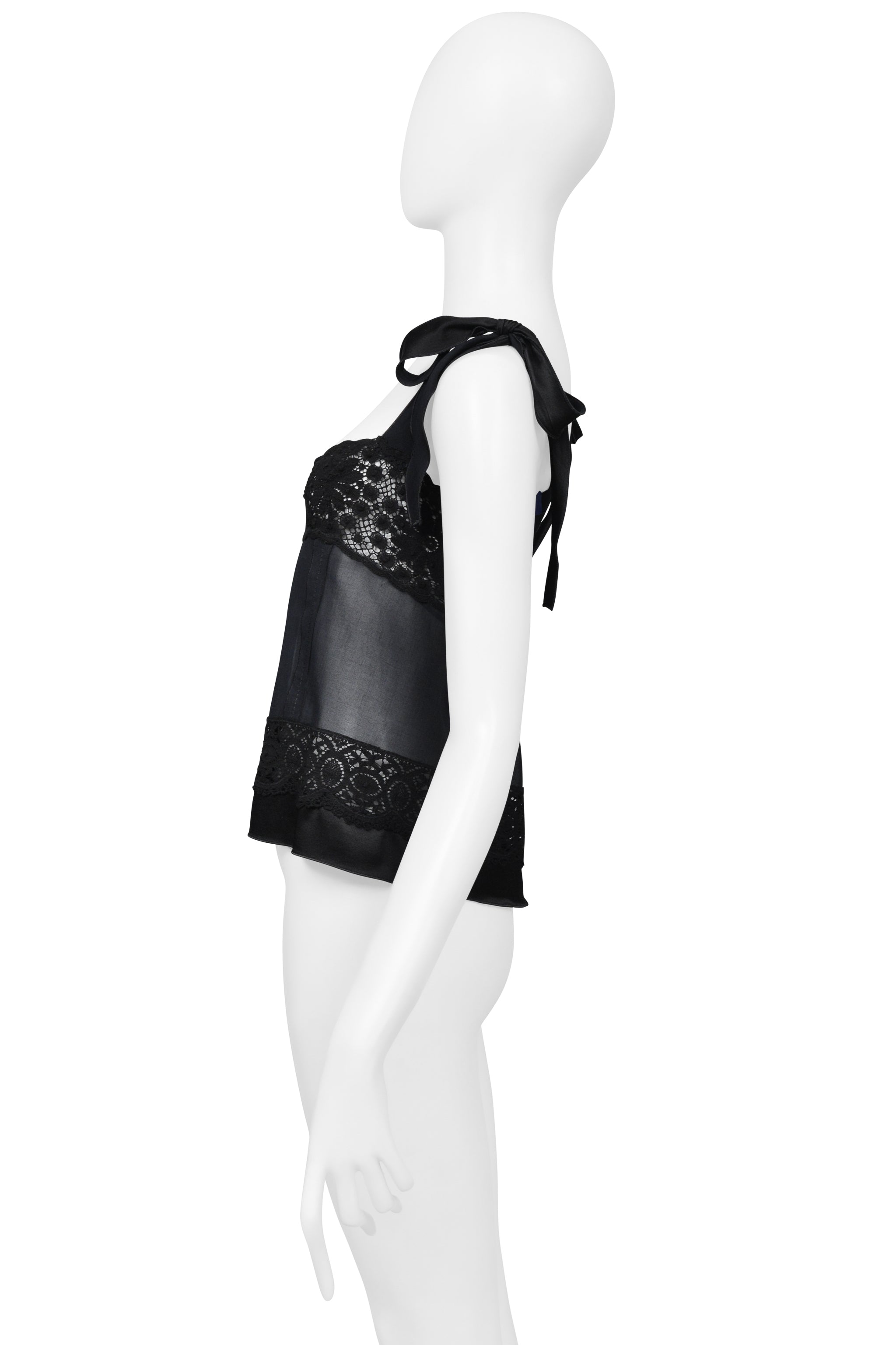 DOLCE & GABBANA BLACK LACE CAMISOLE WITH TIES