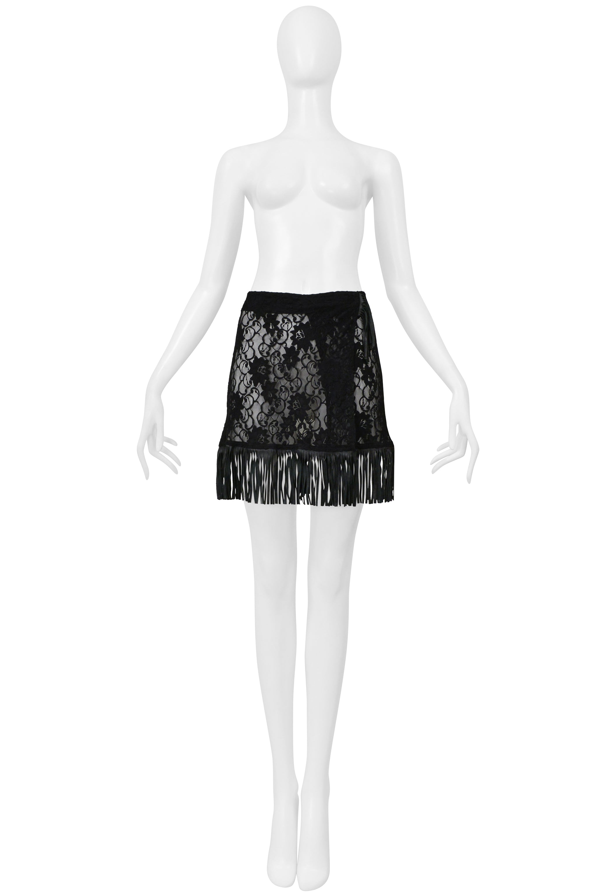 DOLCE & GABBANA D&G BLACK LACE SKIRT WITH LEATHER FRINGE
