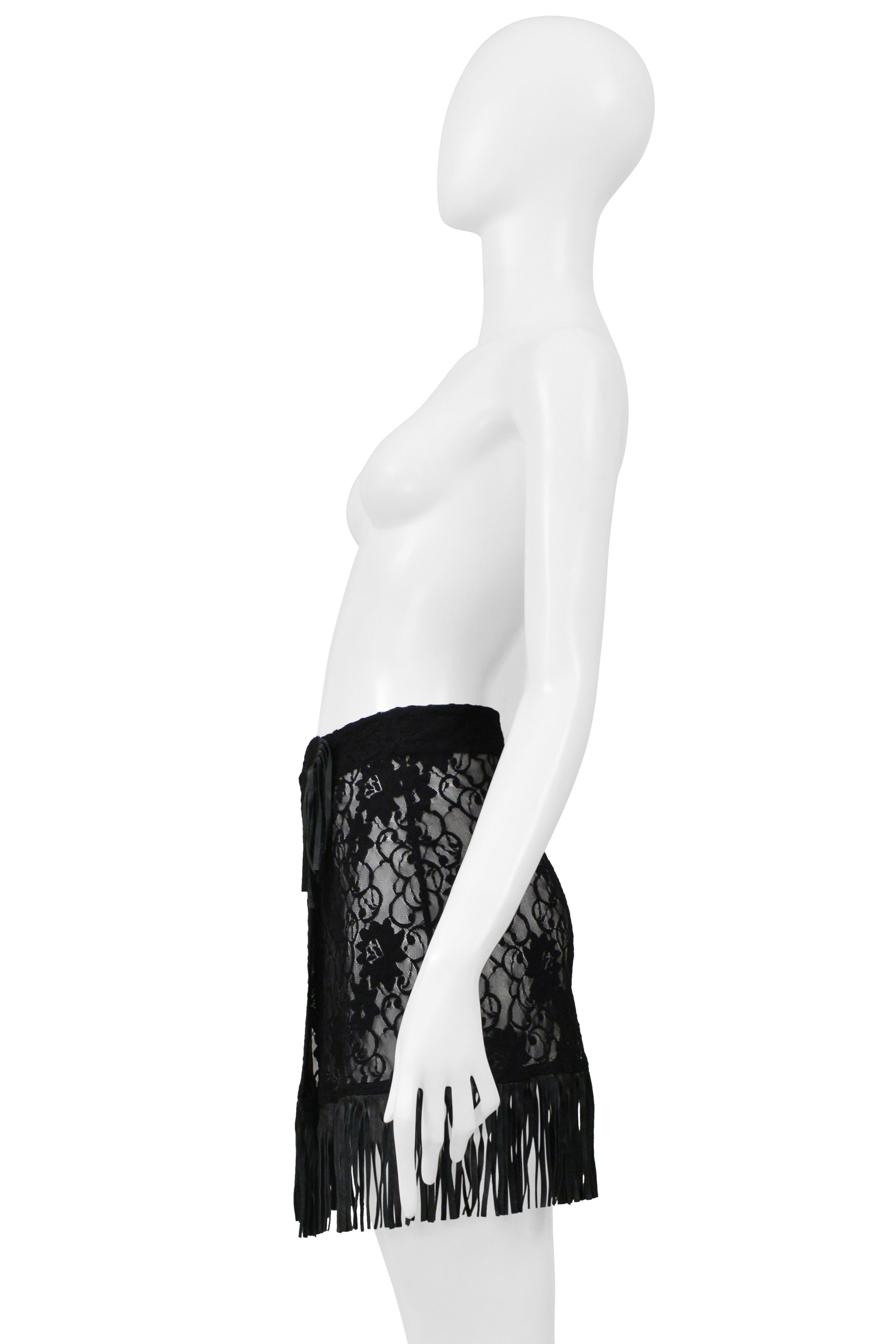 DOLCE & GABBANA D&G BLACK LACE SKIRT WITH LEATHER FRINGE