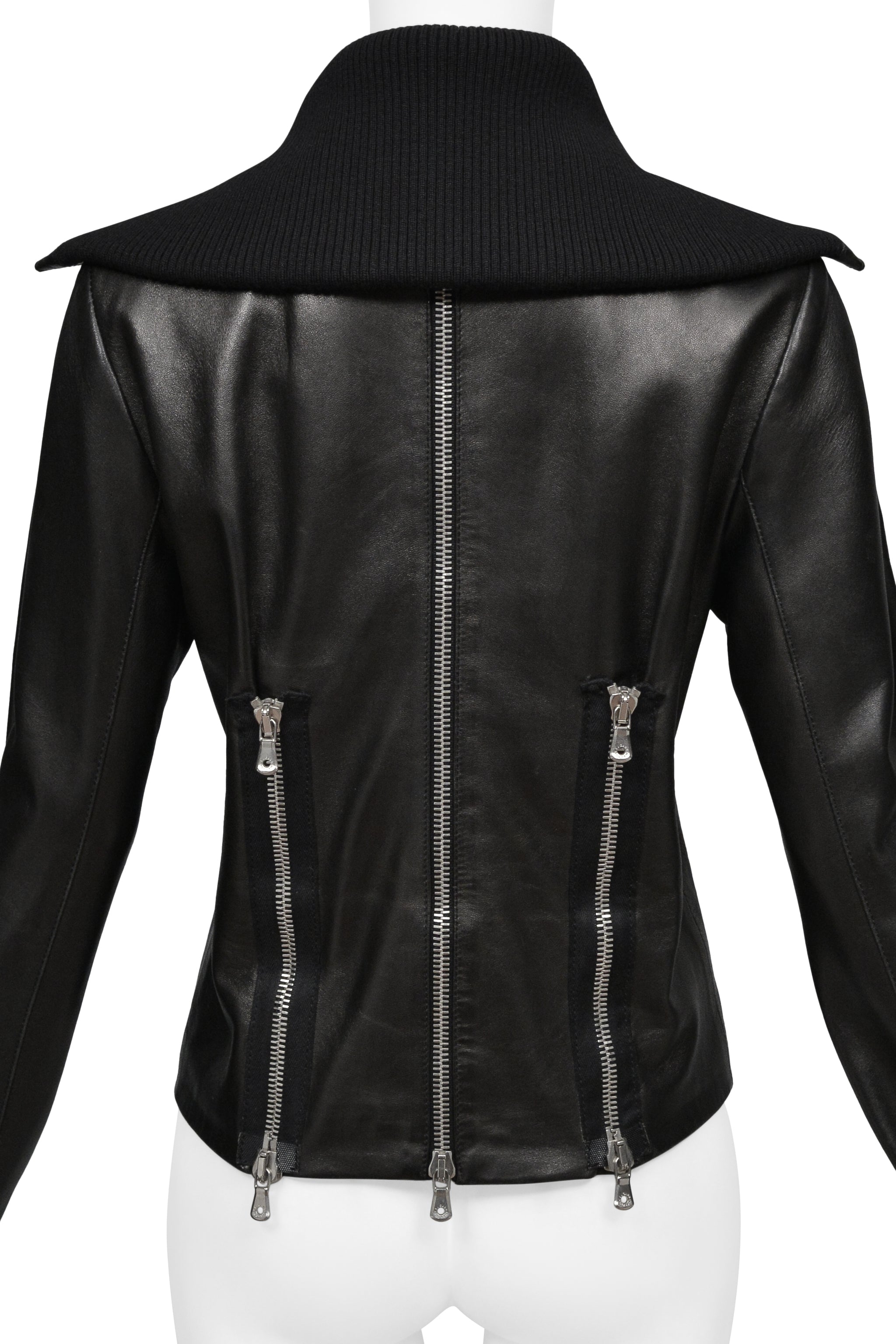 DOLCE & GABBANA BLACK LEATHER JACKET WITH VERTICAL ZIPPERS