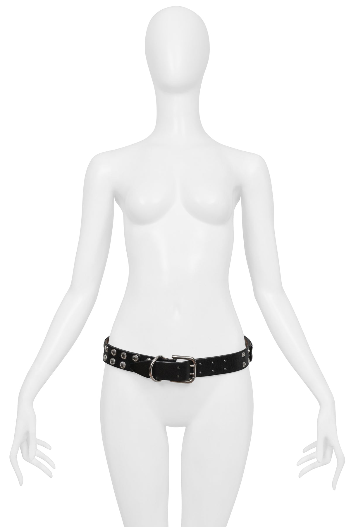 DOLCE & GABBANA BLACK LEATHER STUDDED BELT WITH SILVER BUCKLE