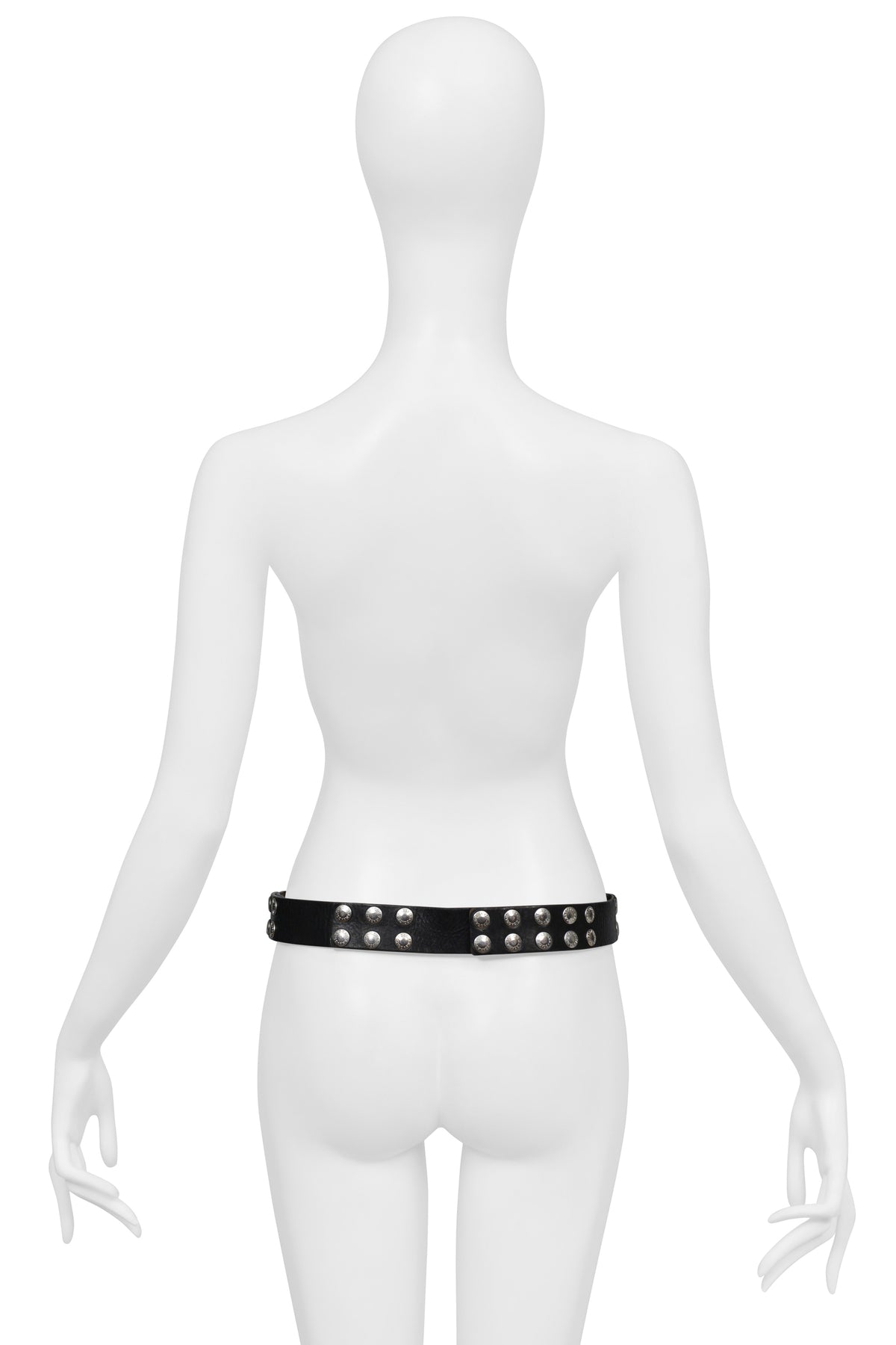 DOLCE & GABBANA BLACK LEATHER STUDDED BELT WITH SILVER BUCKLE