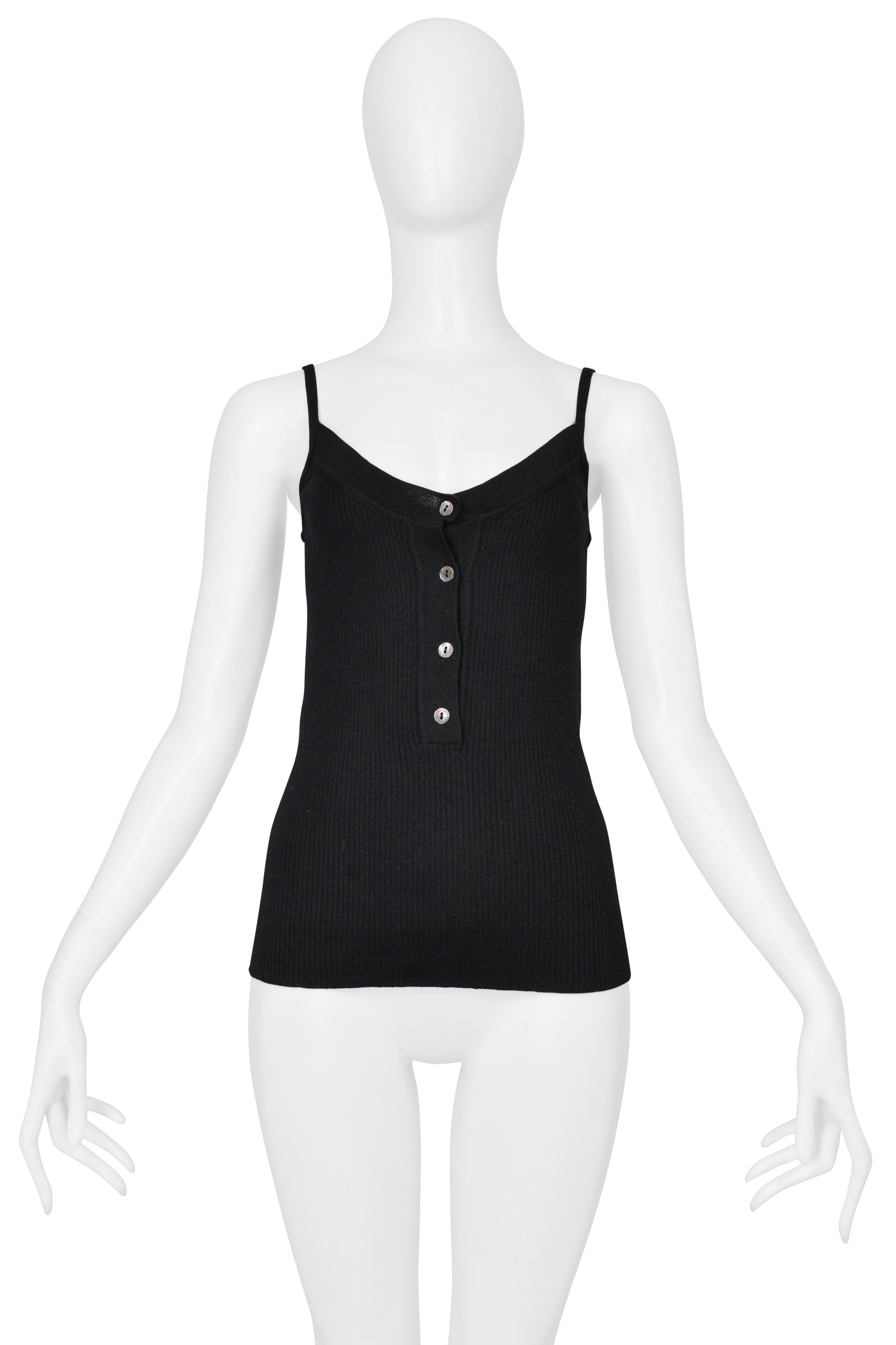 DOLCE & GABBANA BLACK RIBBED KNIT CAMISOLE WITH BUTTONS